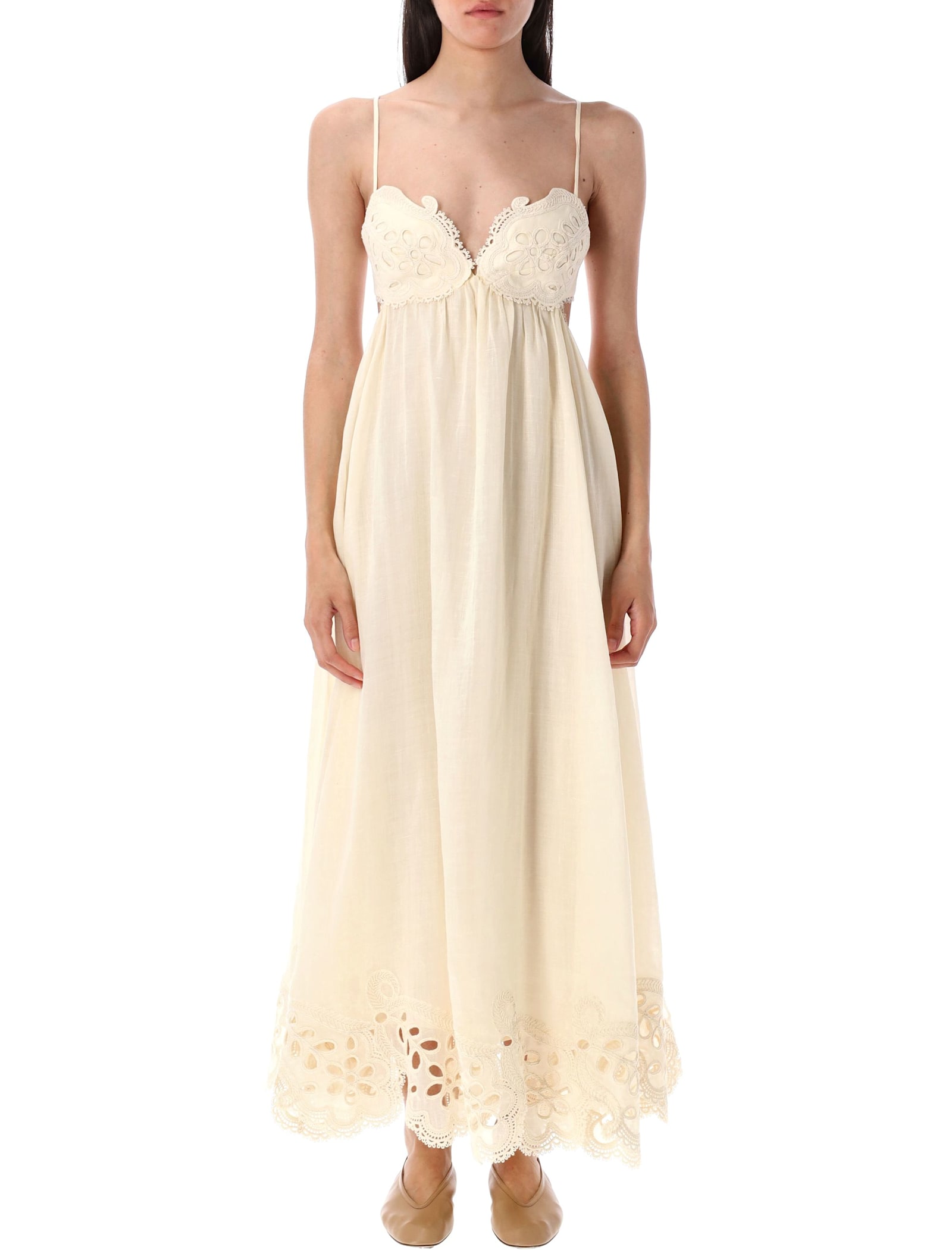 Zimmermann Coco Embroidered Maxi Dress In Neutral