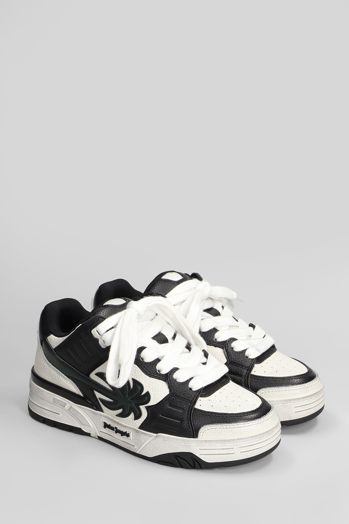 Palm Angels Venice Sneakers In Black Suede And Leather In Animal Print