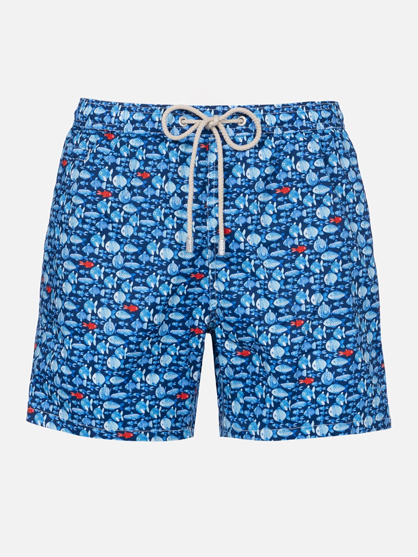Mc2 Saint Barth Fish-print Swim Shorts In Blue