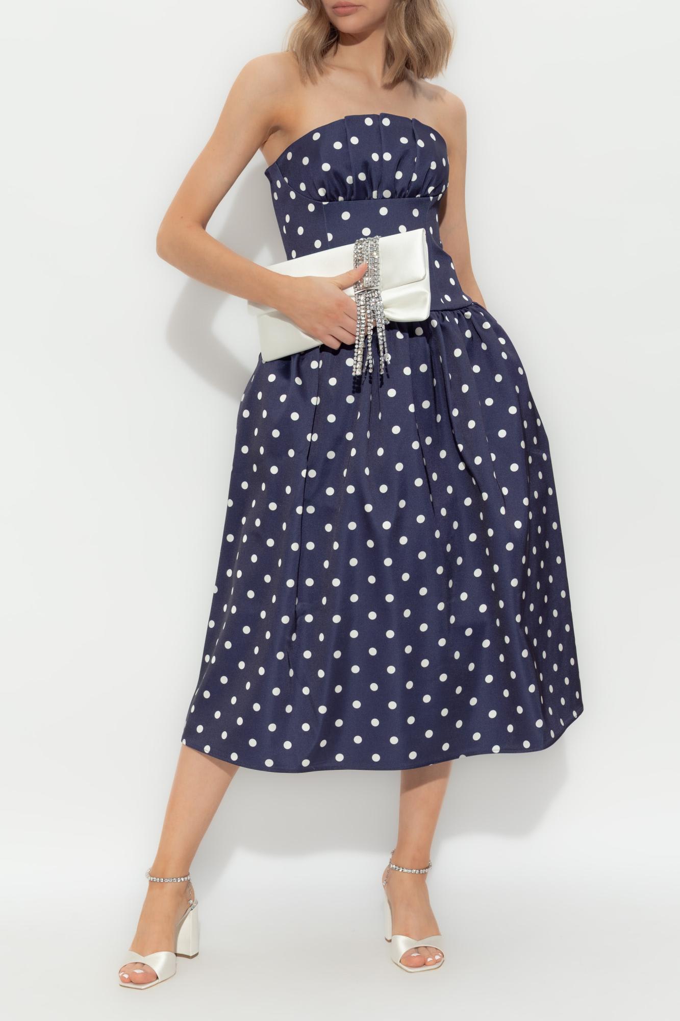 SELF-PORTRAIT NAVY POLKA DOT SATIN MIDI DRESS