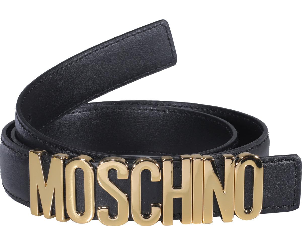 Shop Moschino Logo Plaque Buckle Belt In Nero