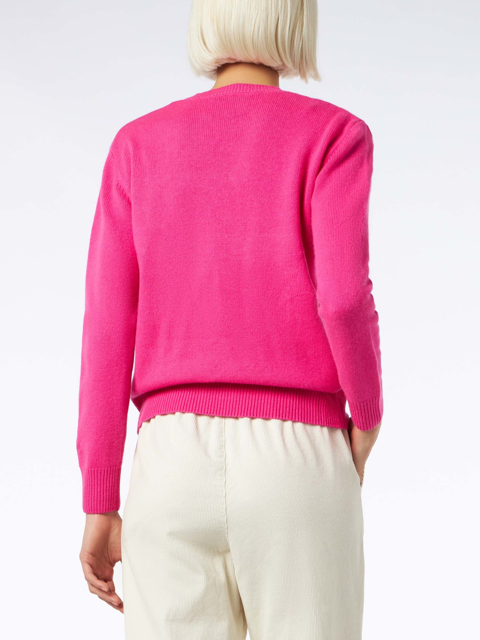 Shop Mc2 Saint Barth Woman Crewneck Fluo Pink Sweater With Non Sarà Unavventura Embroidery Niki Dj Special Edition