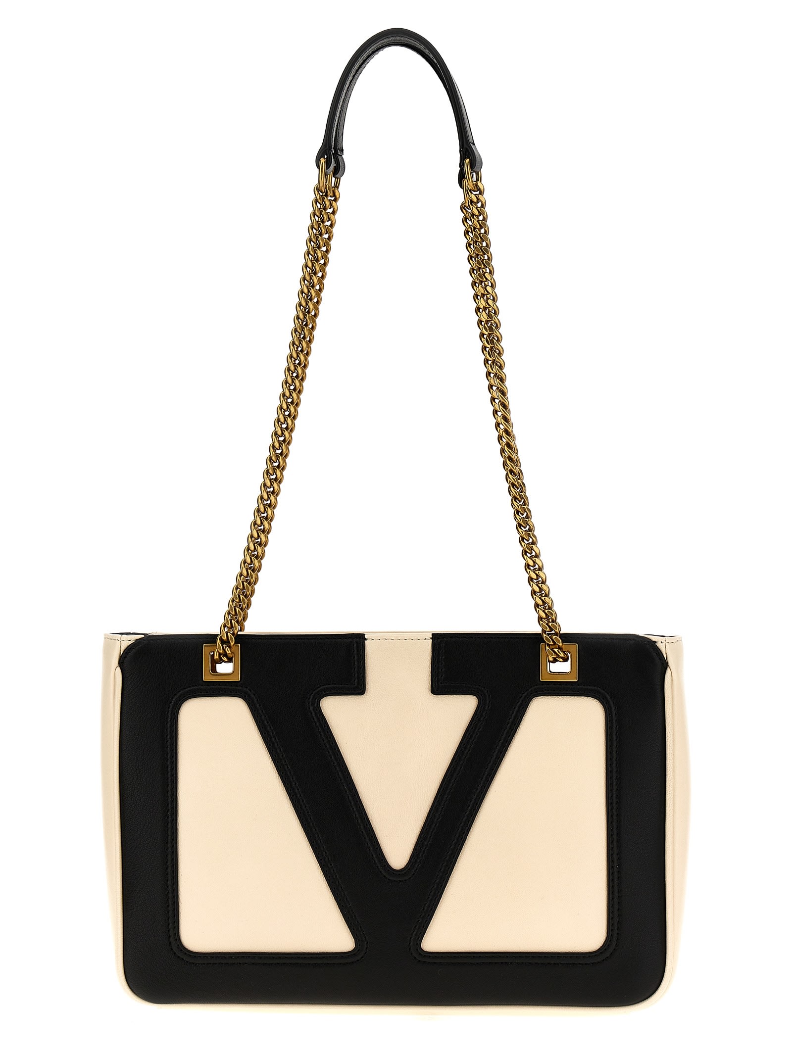 Valentino Garavani Garavani Viva Superstar Medium Nappa Leather Shopping Bag Woman Butter/black Uni In White/black