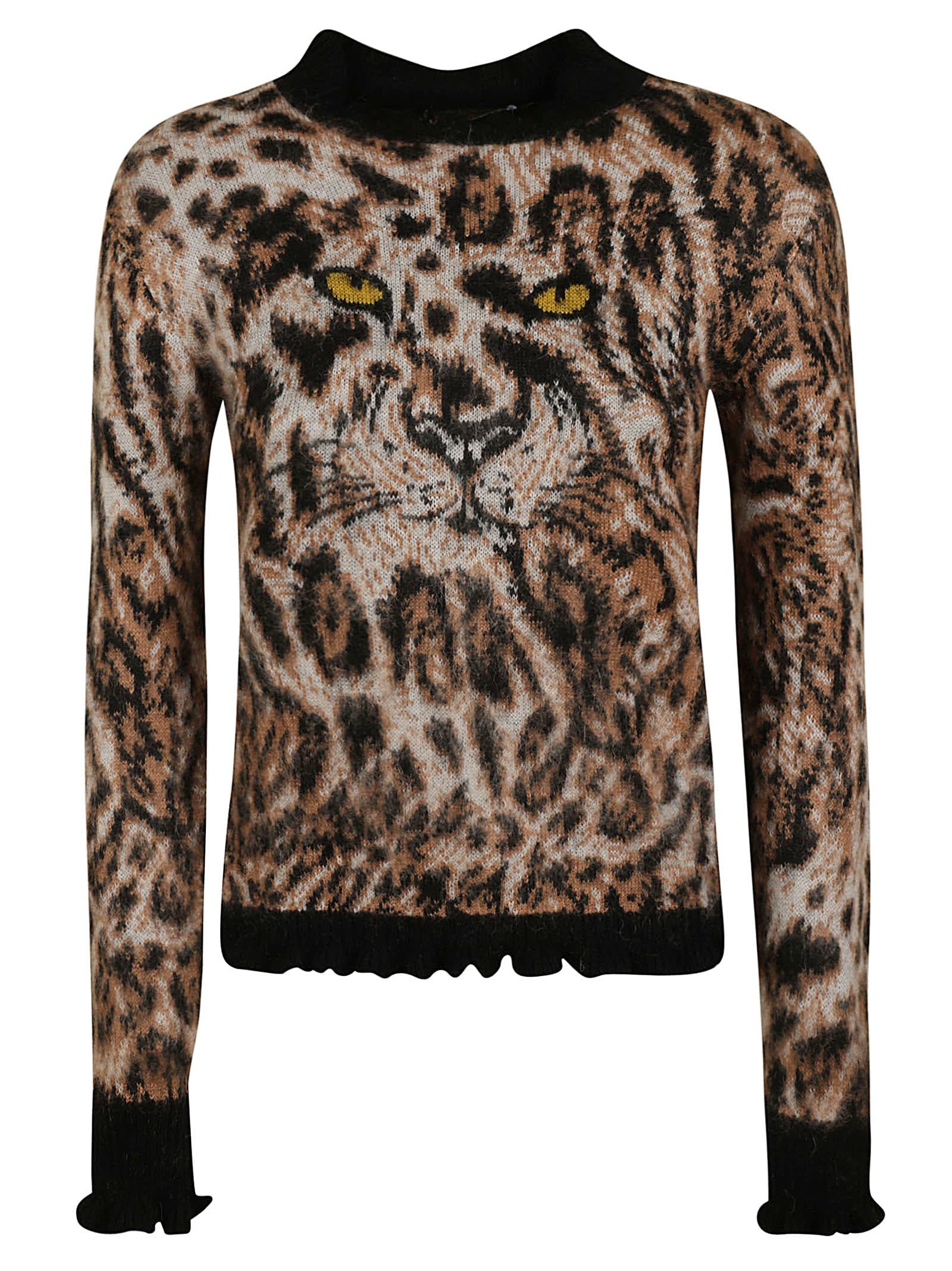 Moschino Ruffle Trimmed Animalier Detail Sweater