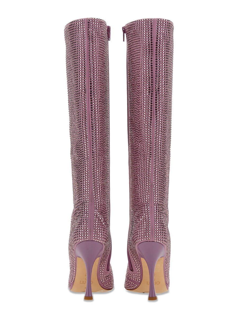 Shop Liu •jo High Boot With Rhinestones In Lilac