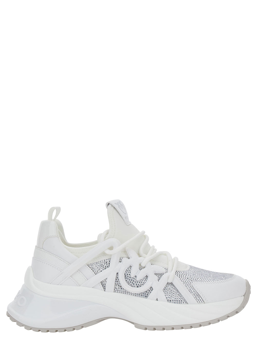 Shop Pinko Ariel White Sneakers With Love Birds Detail In Tech Fabric Woman