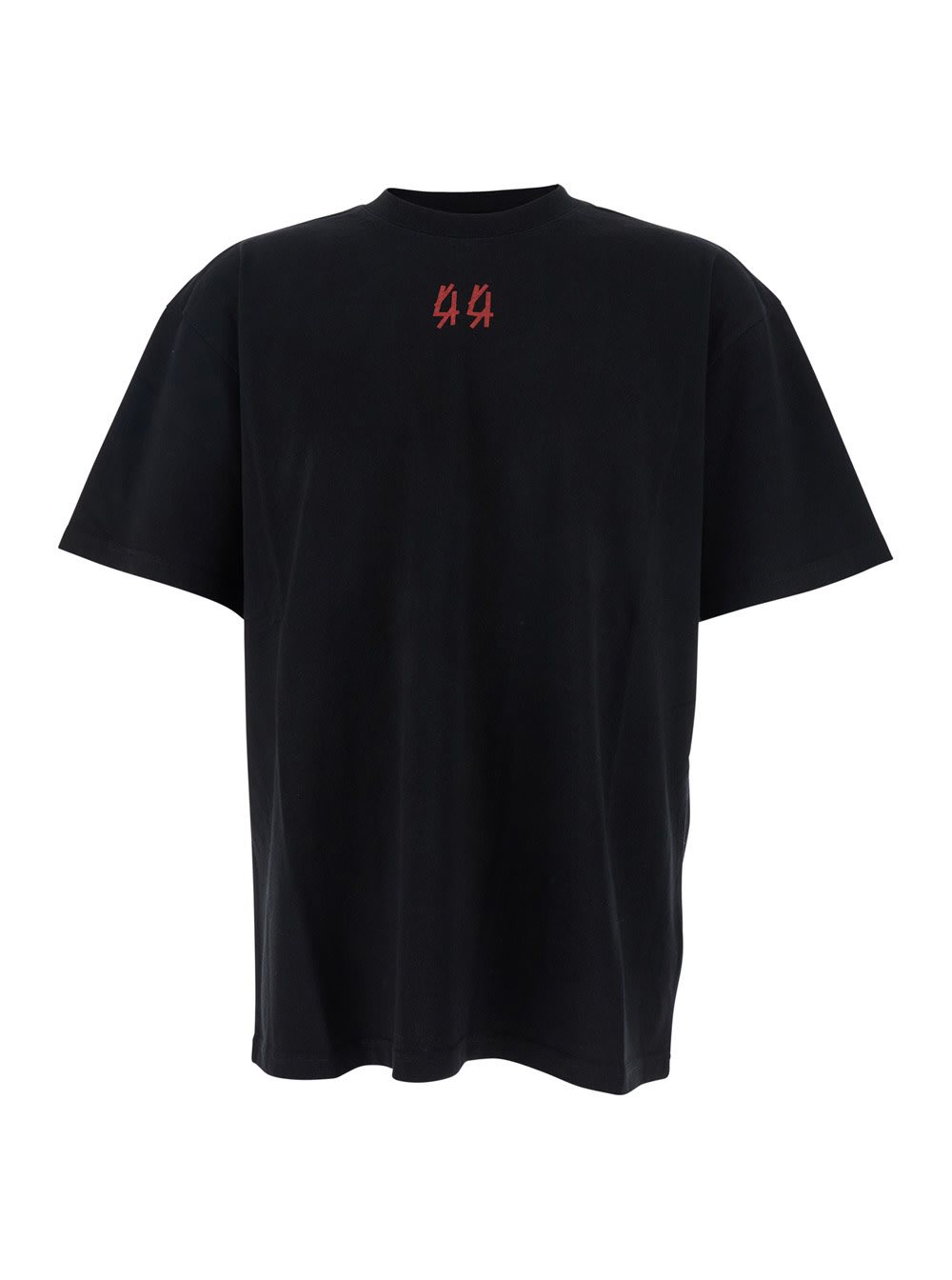 44 Label Group Black Crewneck T-shirt With Logo On The Front And Maxi Logo On The Rear In Cotton Man In Black