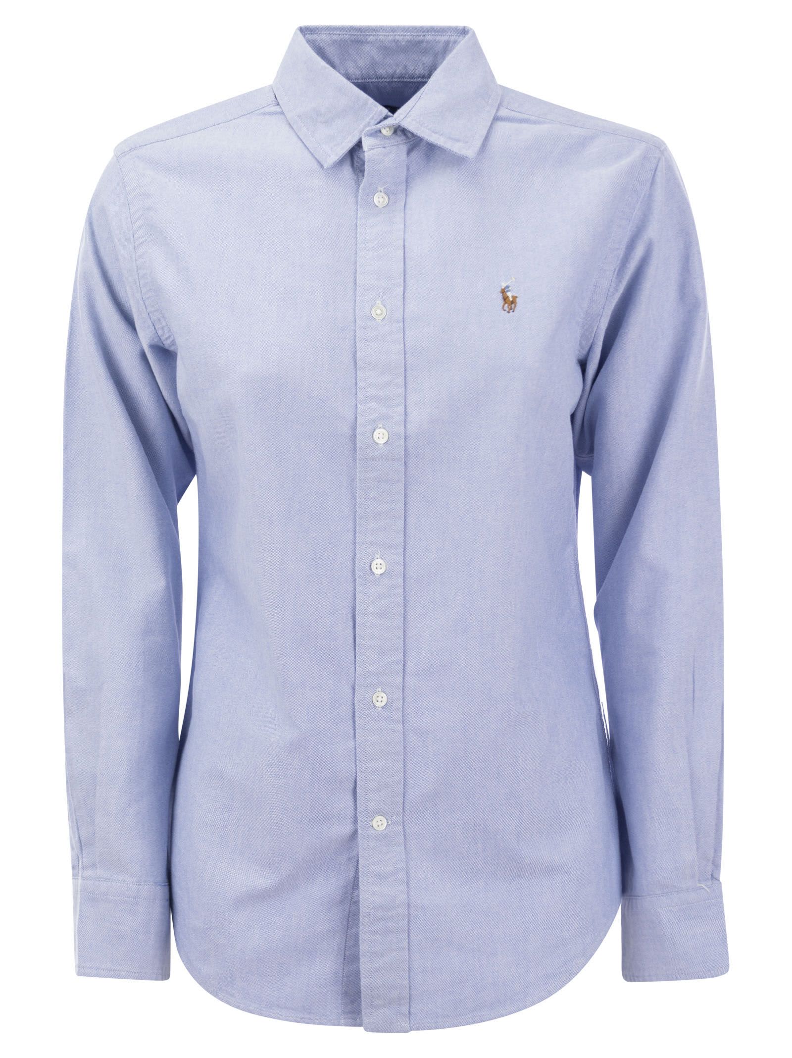 Polo Ralph Lauren Light Blue Shirt With Classic Collar And Pony Embroidery On The Front In Cotton Woman In Light Blue