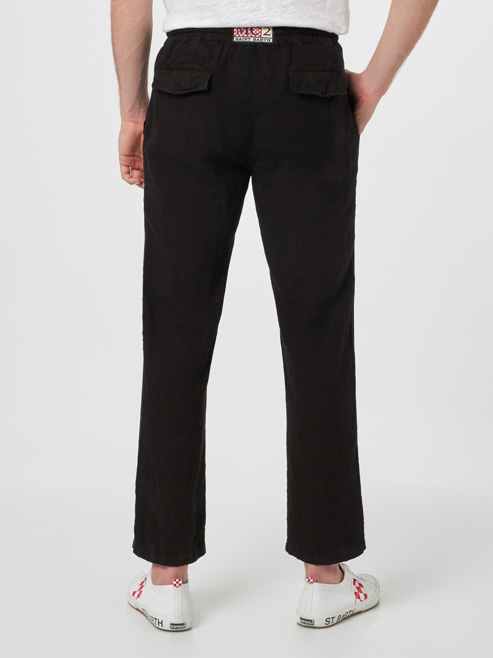 Mc2 Saint Barth Calais Pants In Black Linen In Black