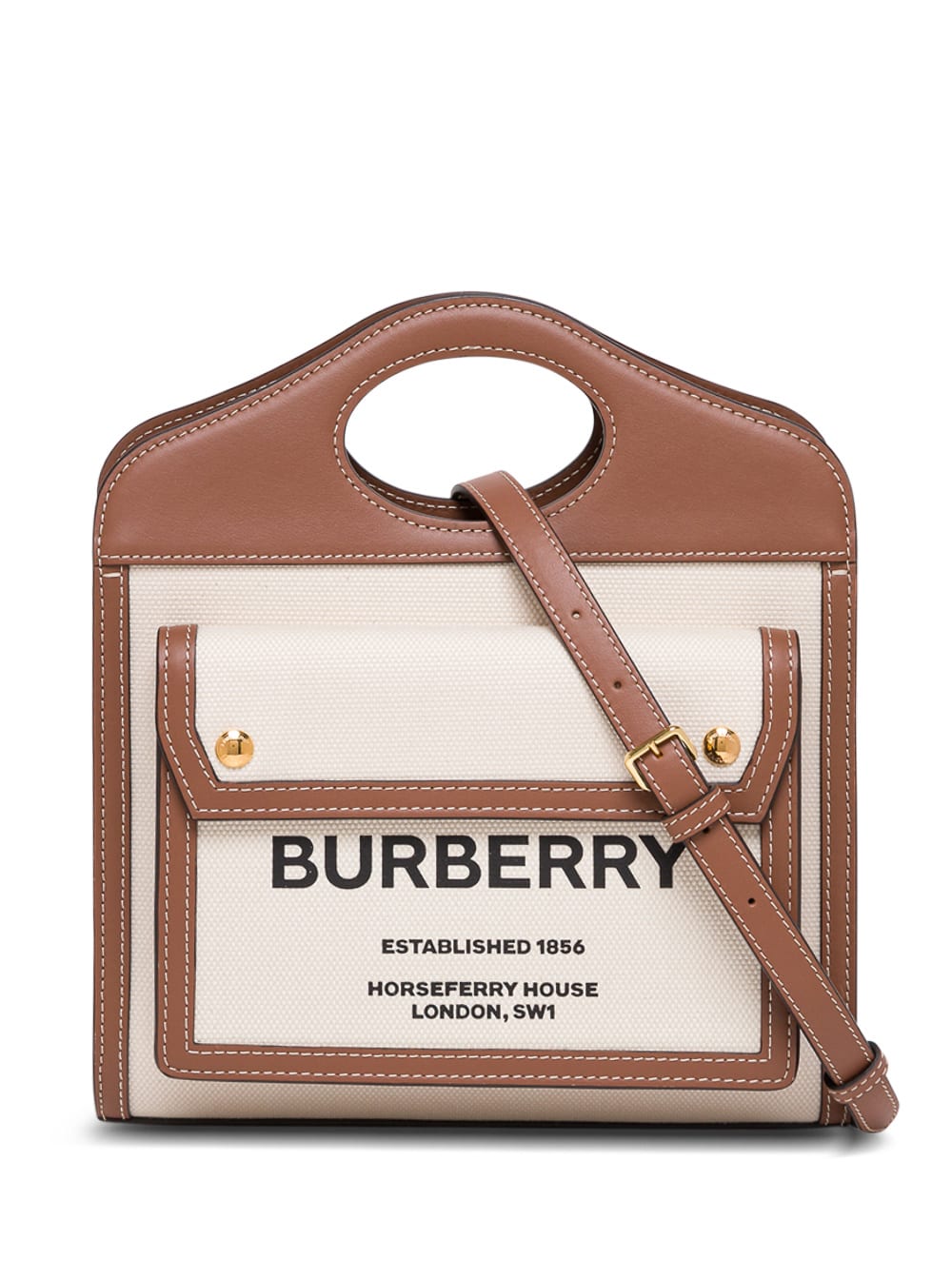 Burberry Fabric And Leather Handbag With Logo In Beige