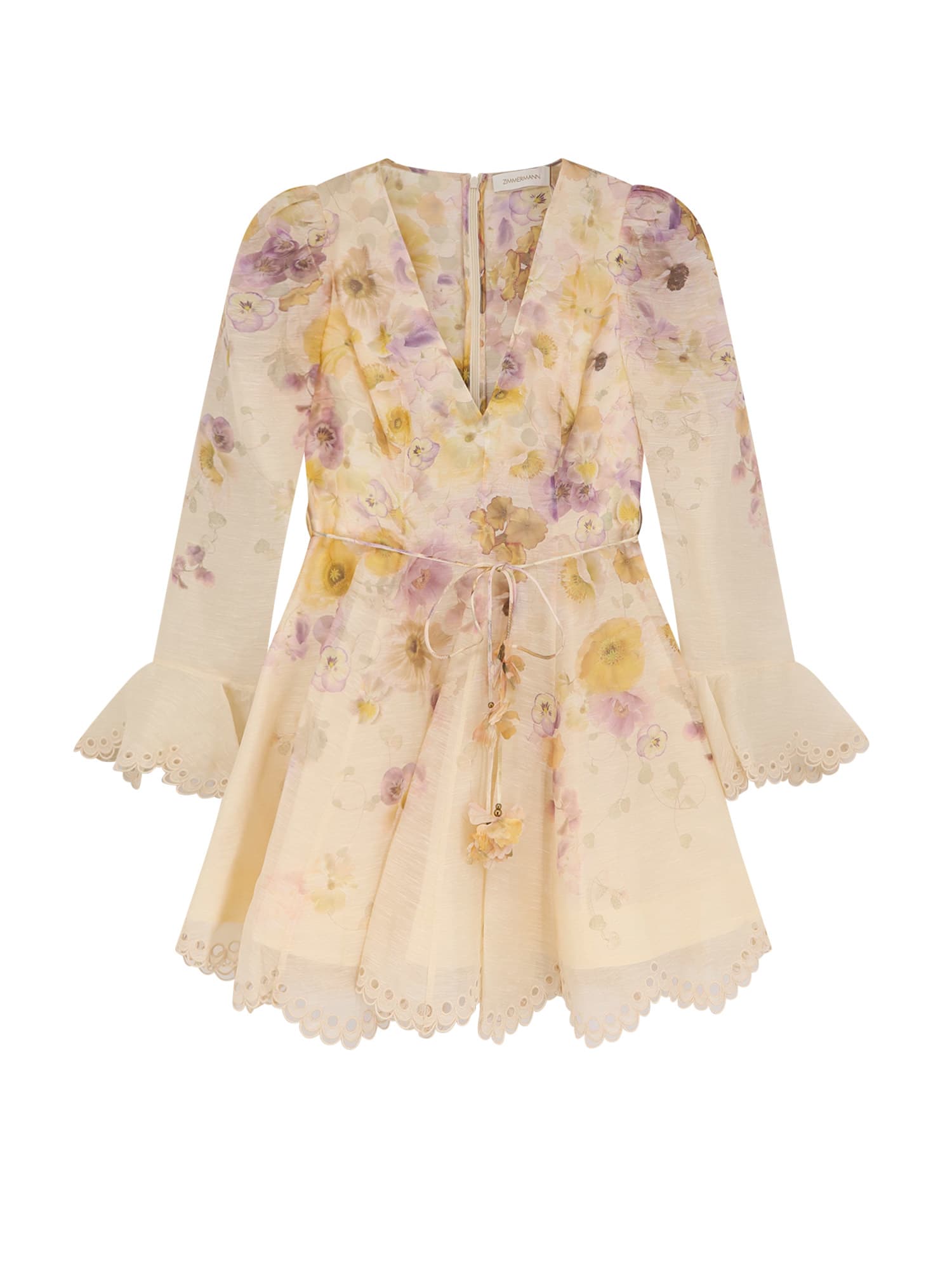 Zimmermann Memento Embroidered Mini Dress In Neutral