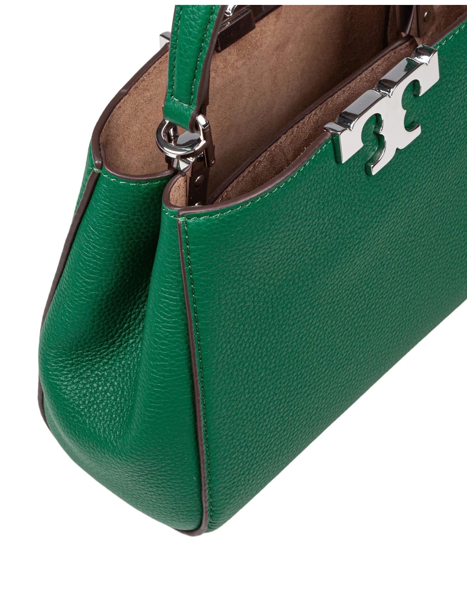 Tory Burch Eleanor Mini Satchel In Hammered Leather Green Color In Green