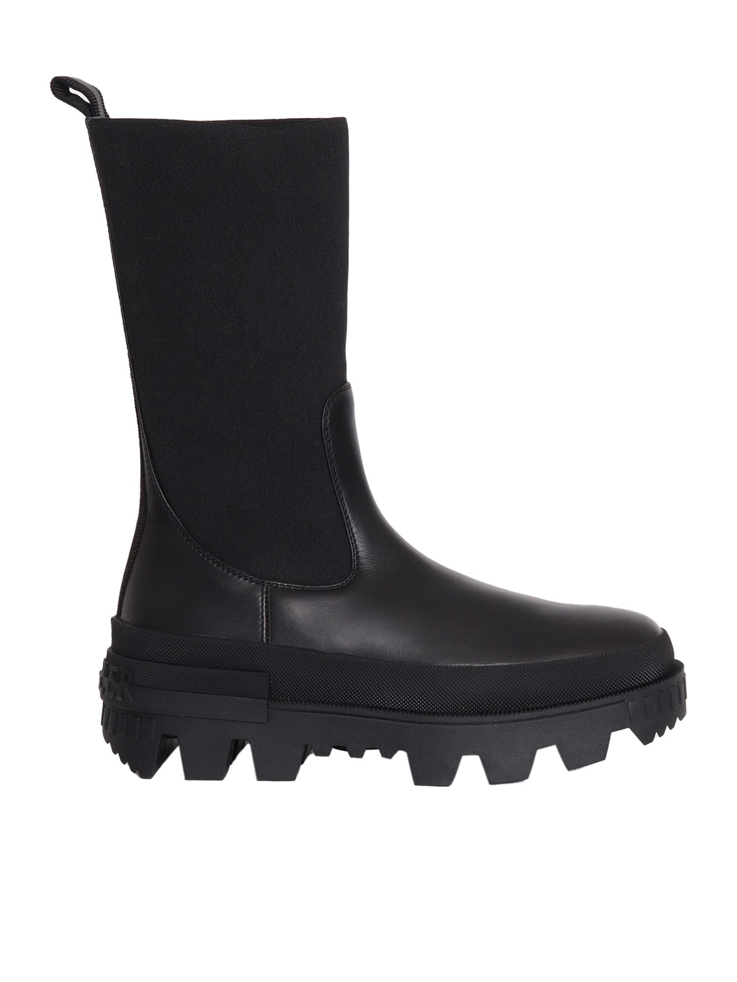 Moncler Leather Logo Boots In Black