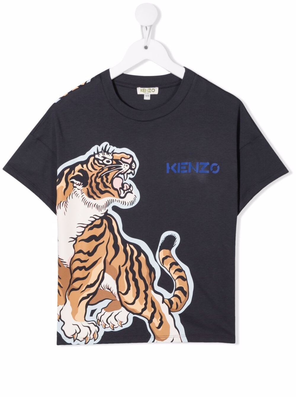 Kenzo Kids Boys Cotton T-shirt With Tiger Print