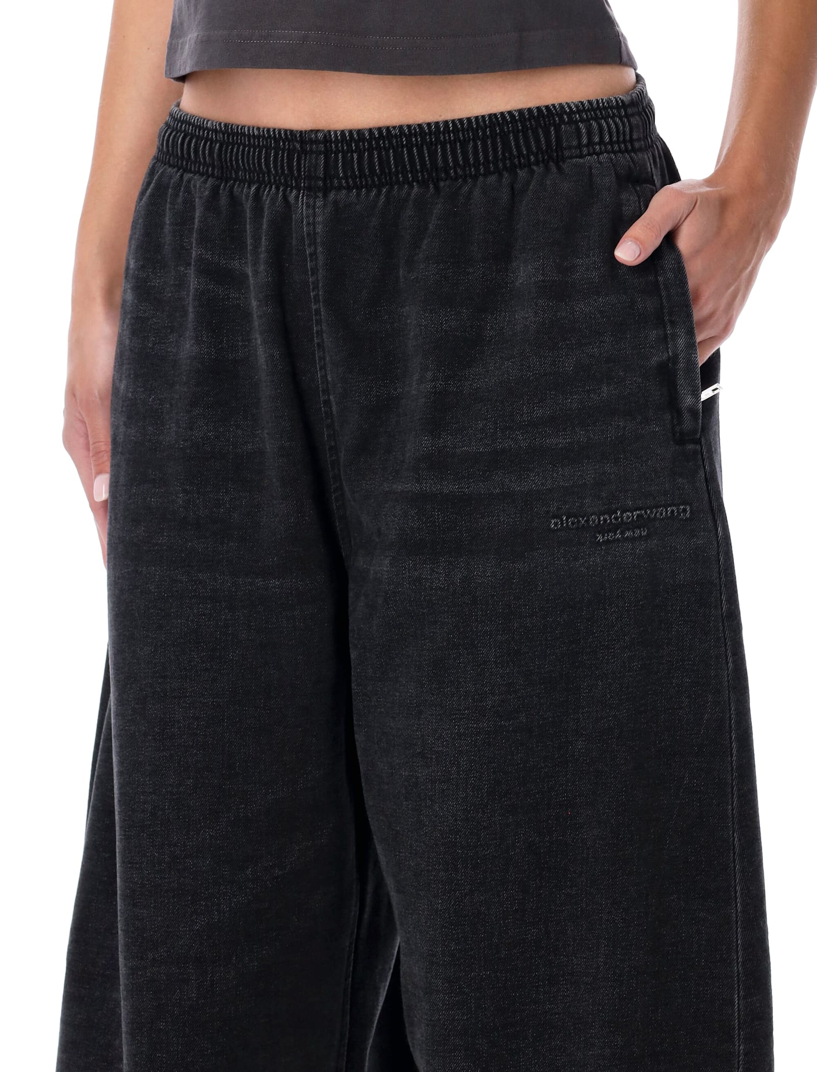Alexander Wang Wide-leg Black Denim Sweatpants In Black