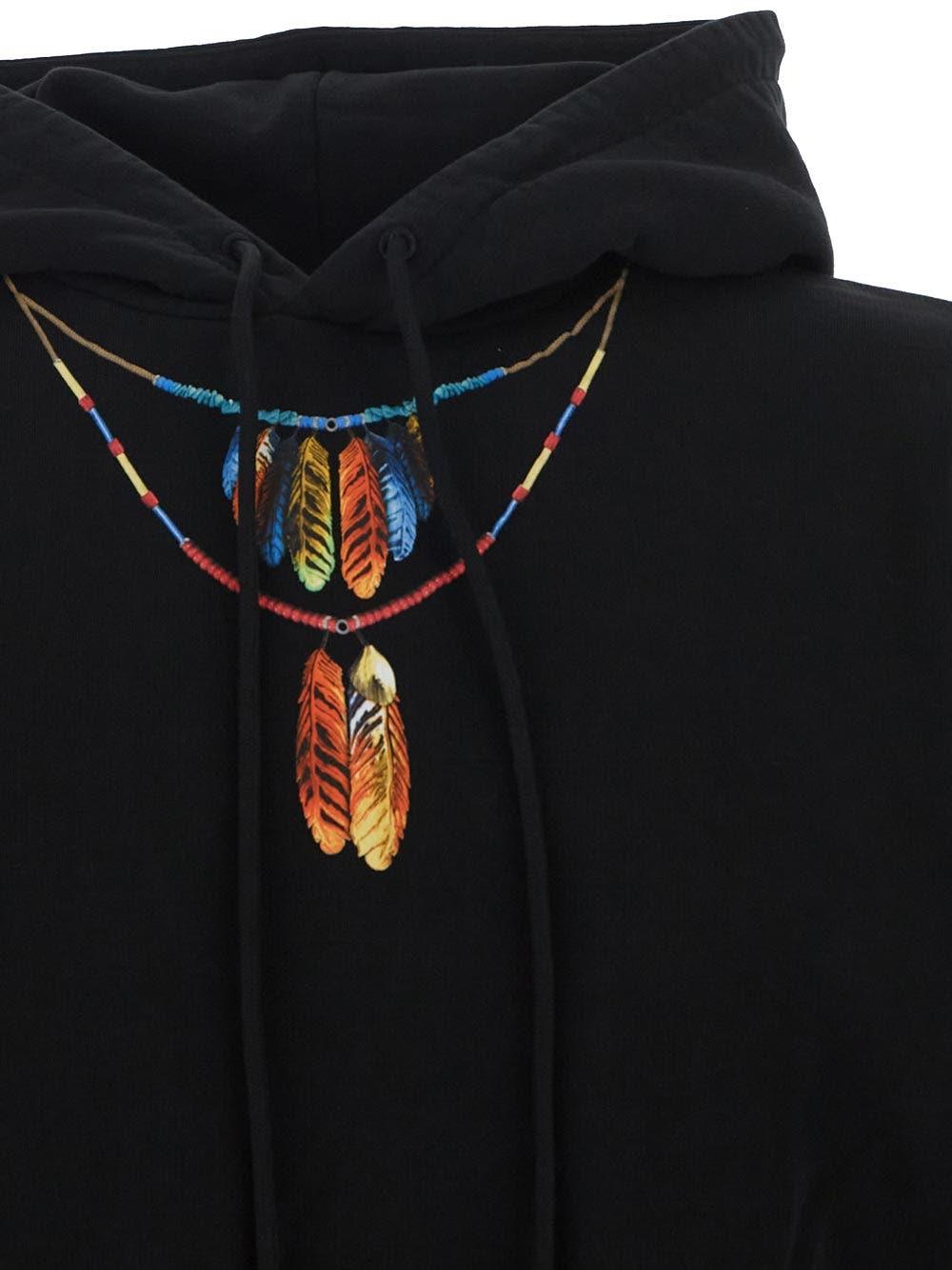 Shop Marcelo Burlon County Of Milan Feathers Necklace Hoodie In Black Red