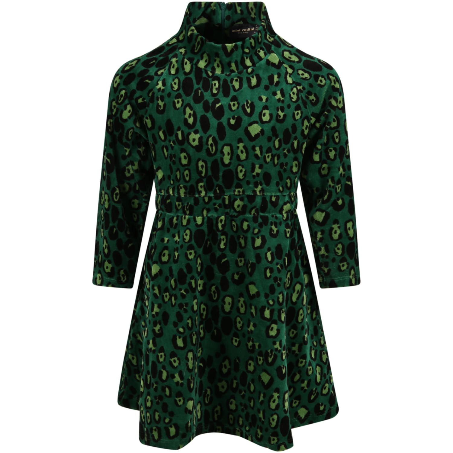 Mini Rodini Green Dress For Girl With Animalier Print