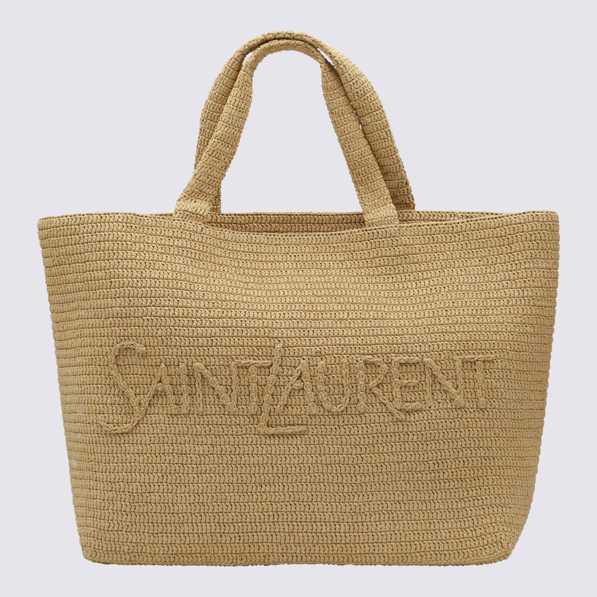 Beige Saint Laurent Raffia Tote Bag