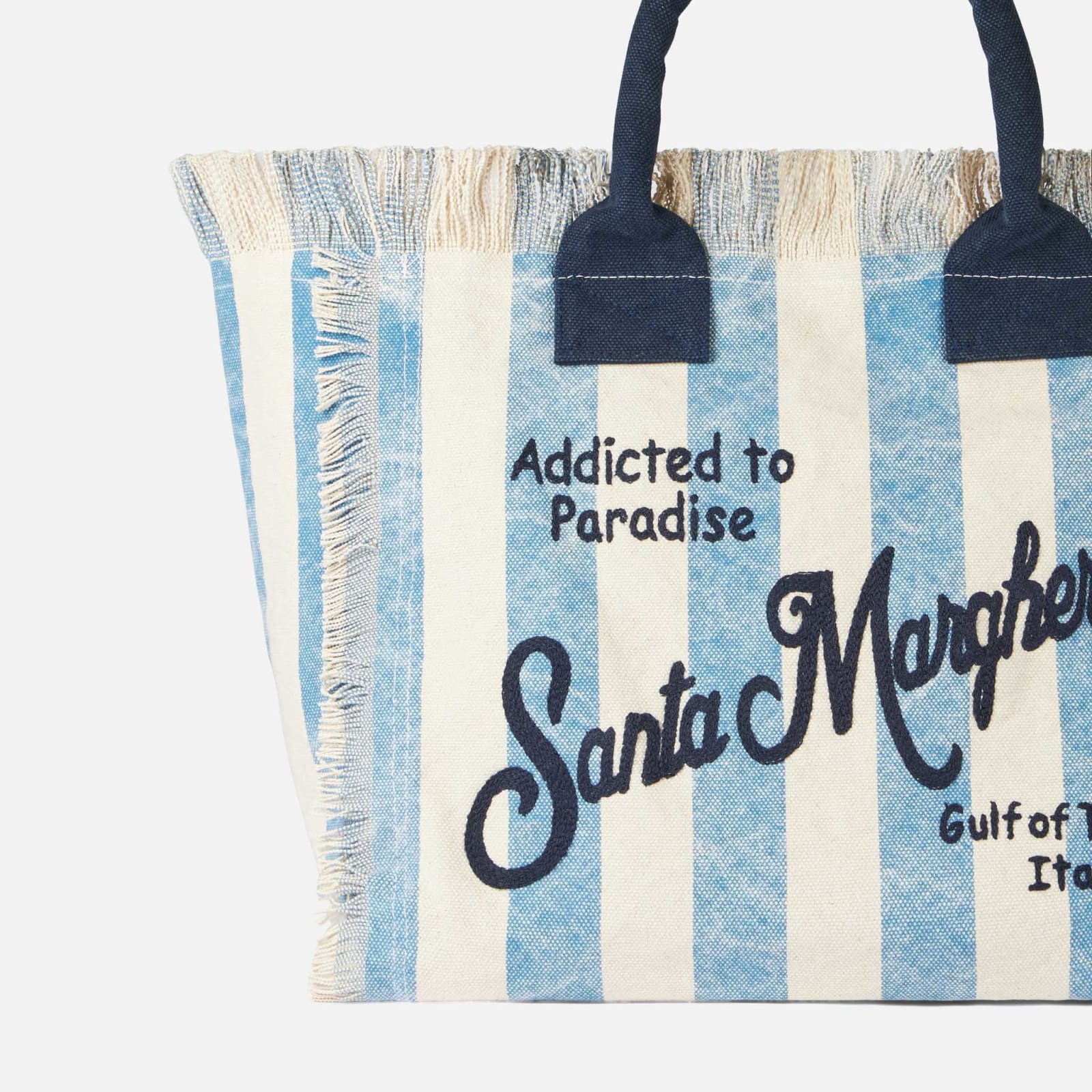 Shop Mc2 Saint Barth Vanity Canvas Shoulder Bag With Santa Margherita Print In Blue