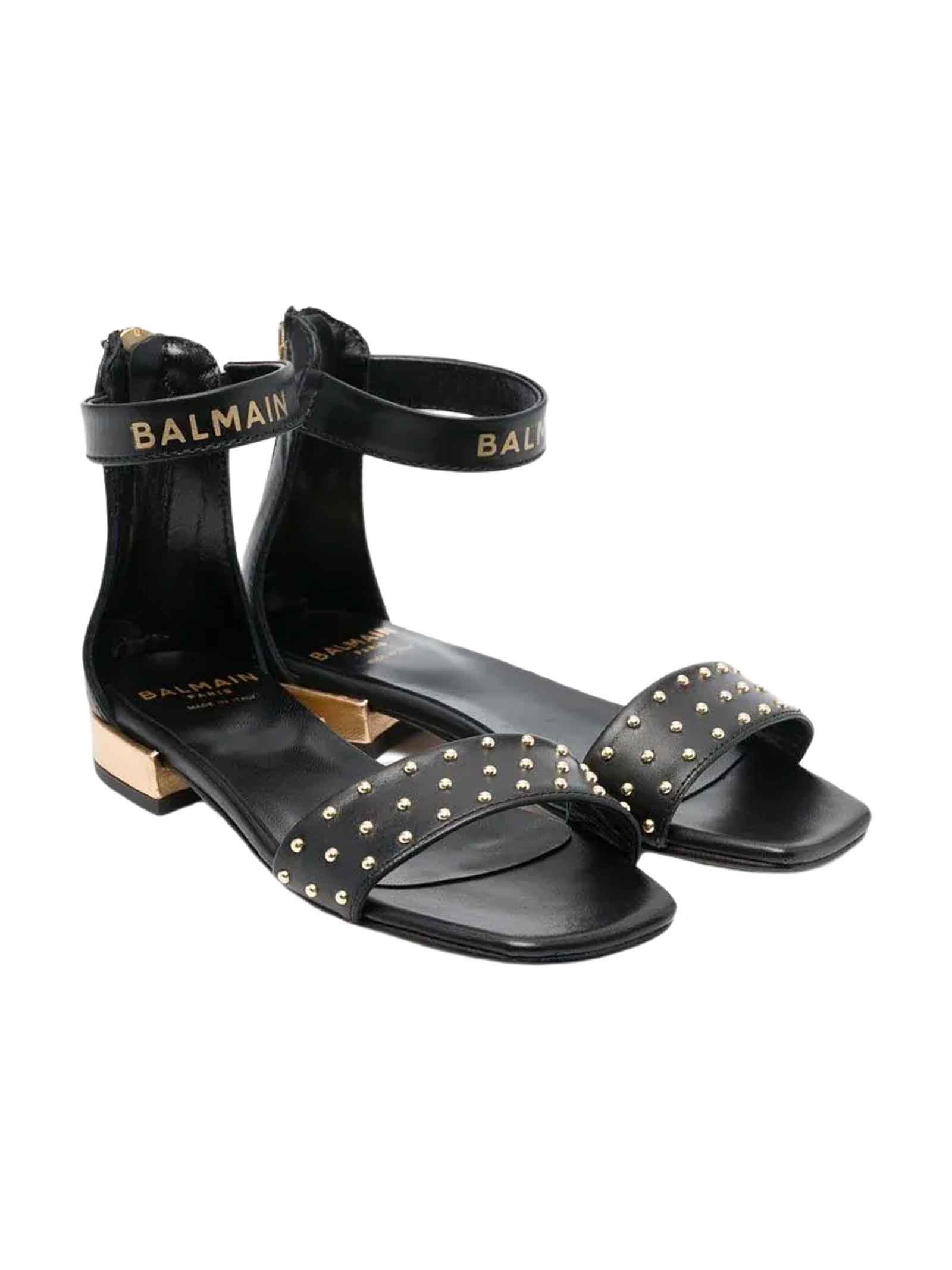 Shop Balmain Black Sandals Girl . In Nero/oro