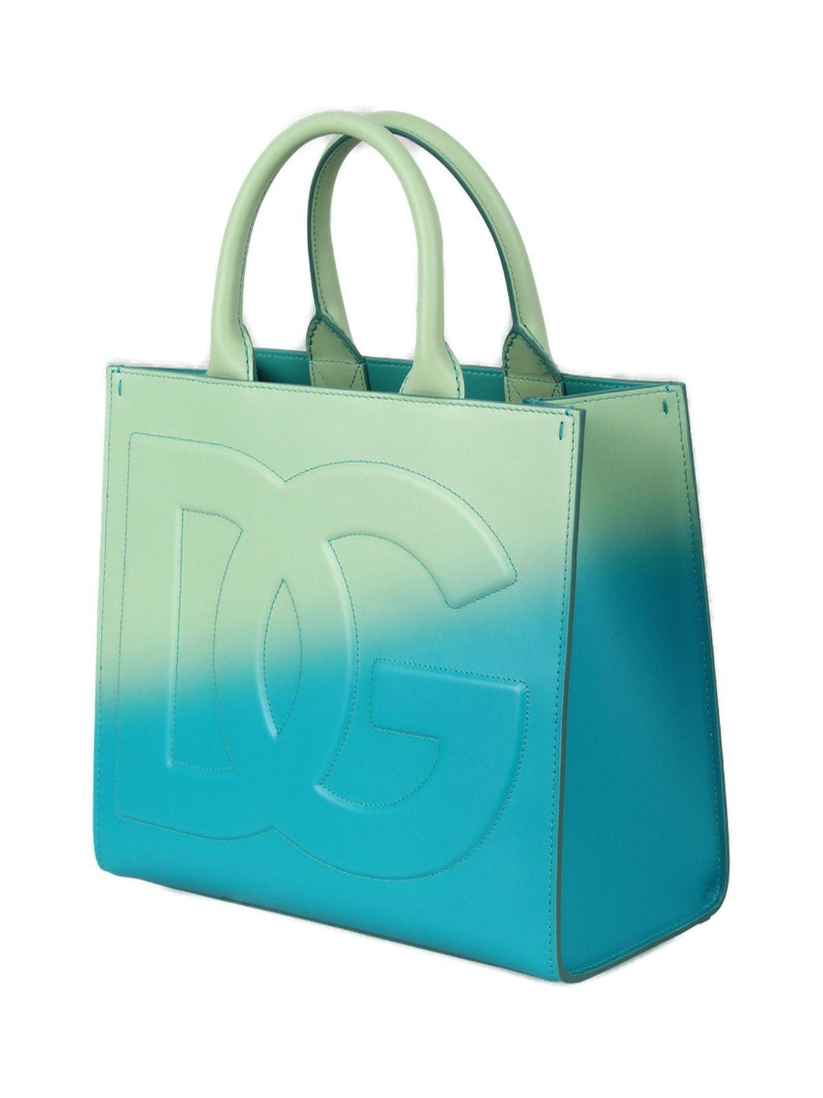 Shop Dolce & Gabbana Dg Logo Embossed Tote Bag In Blue/green