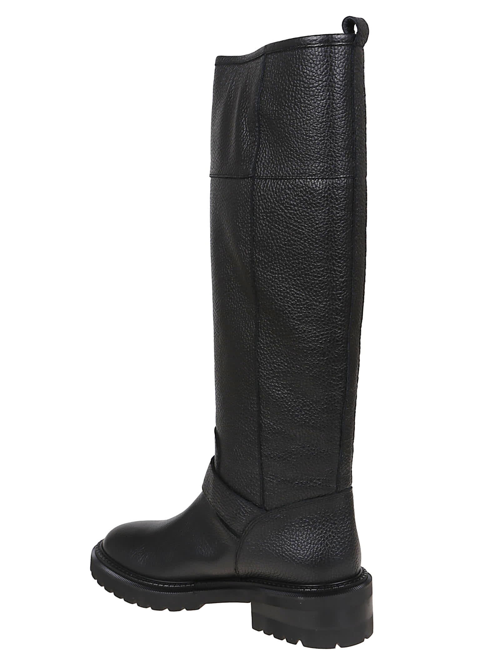 Via Roma 15 Black Leather Boot With Side Zip And Buckle Detail In Black
