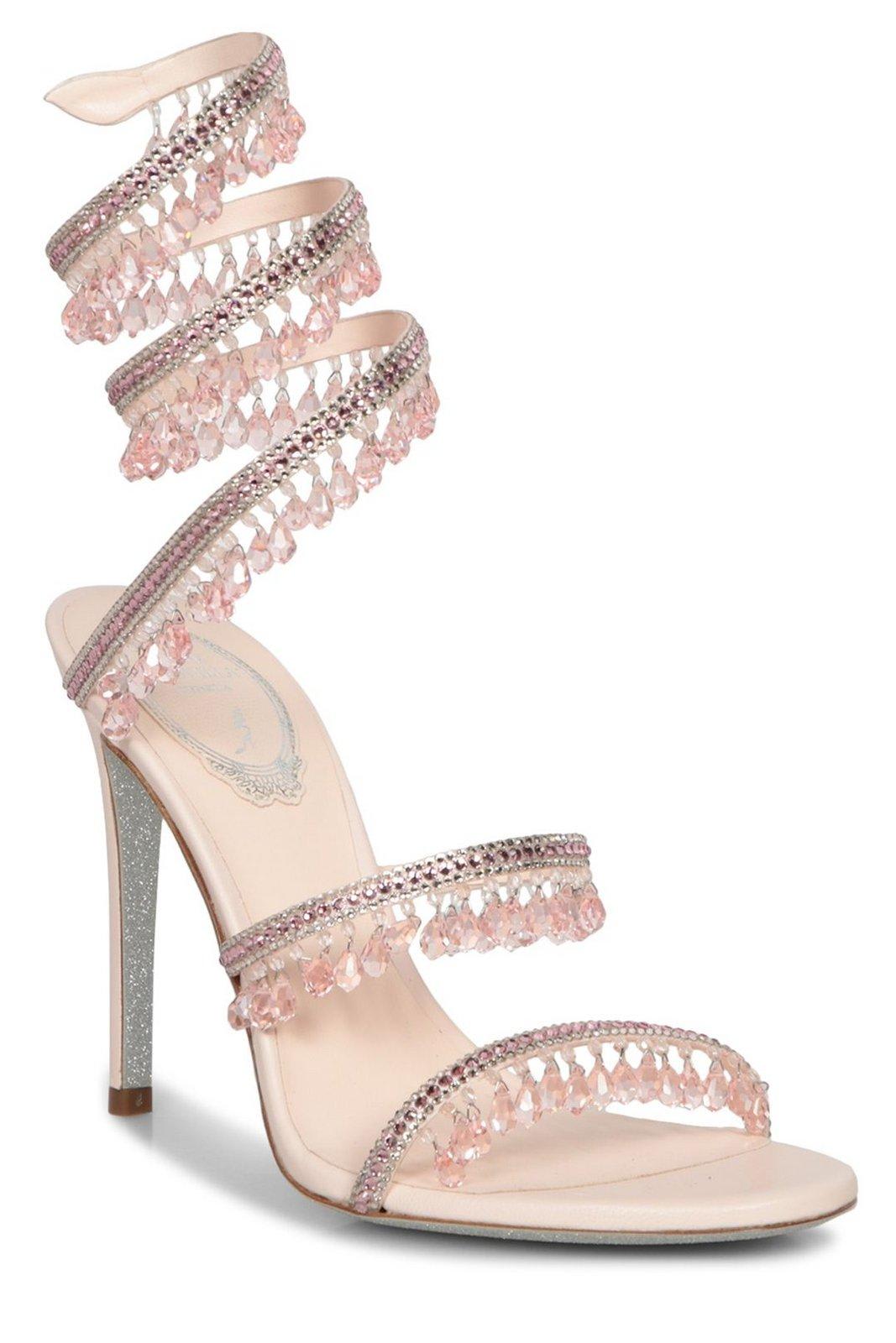 Shop René Caovilla Cleo Embellished Wraparound Style Sandals In Pink