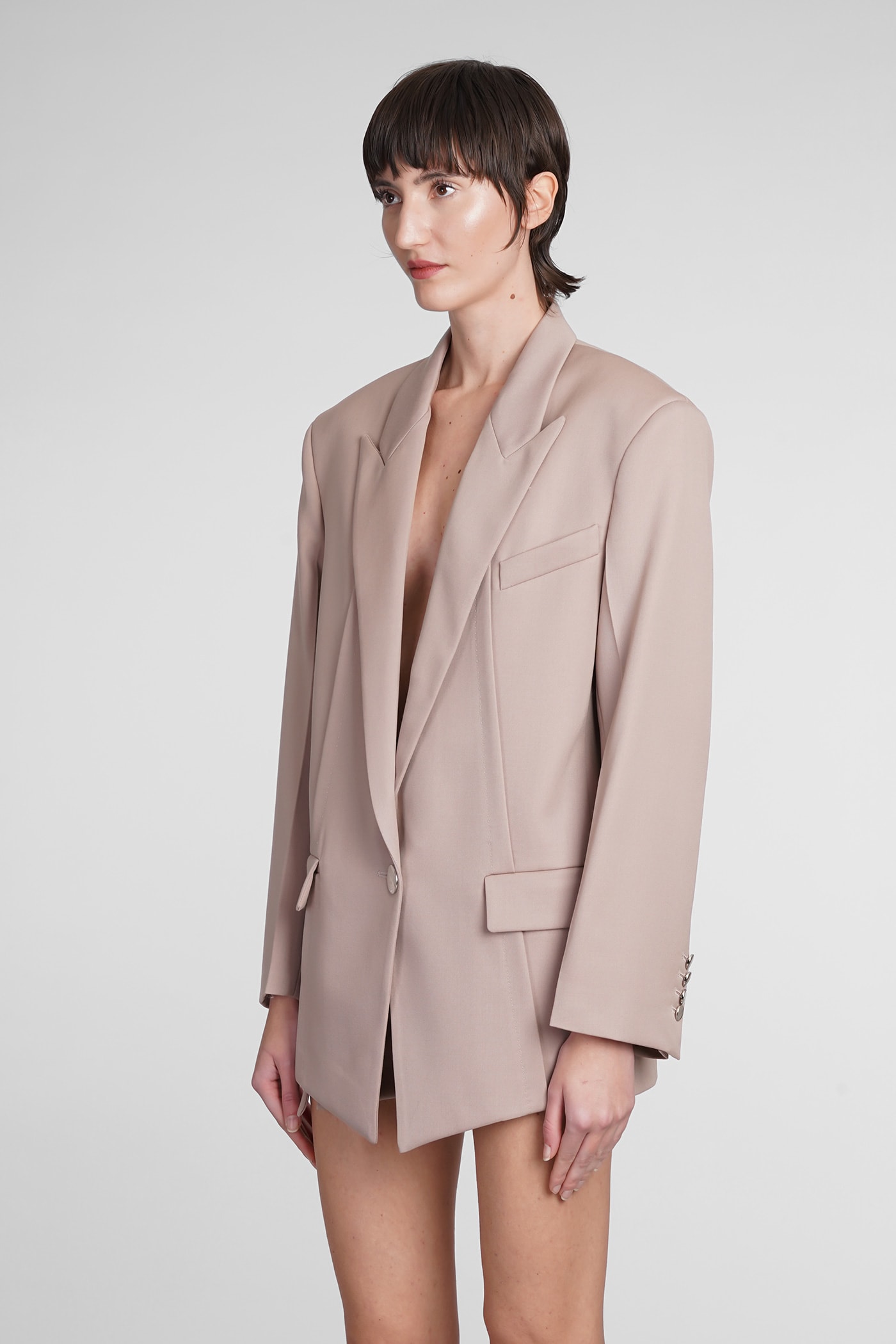 Attico Wool Jacket With Lapel Collar And Pockets In Pink
