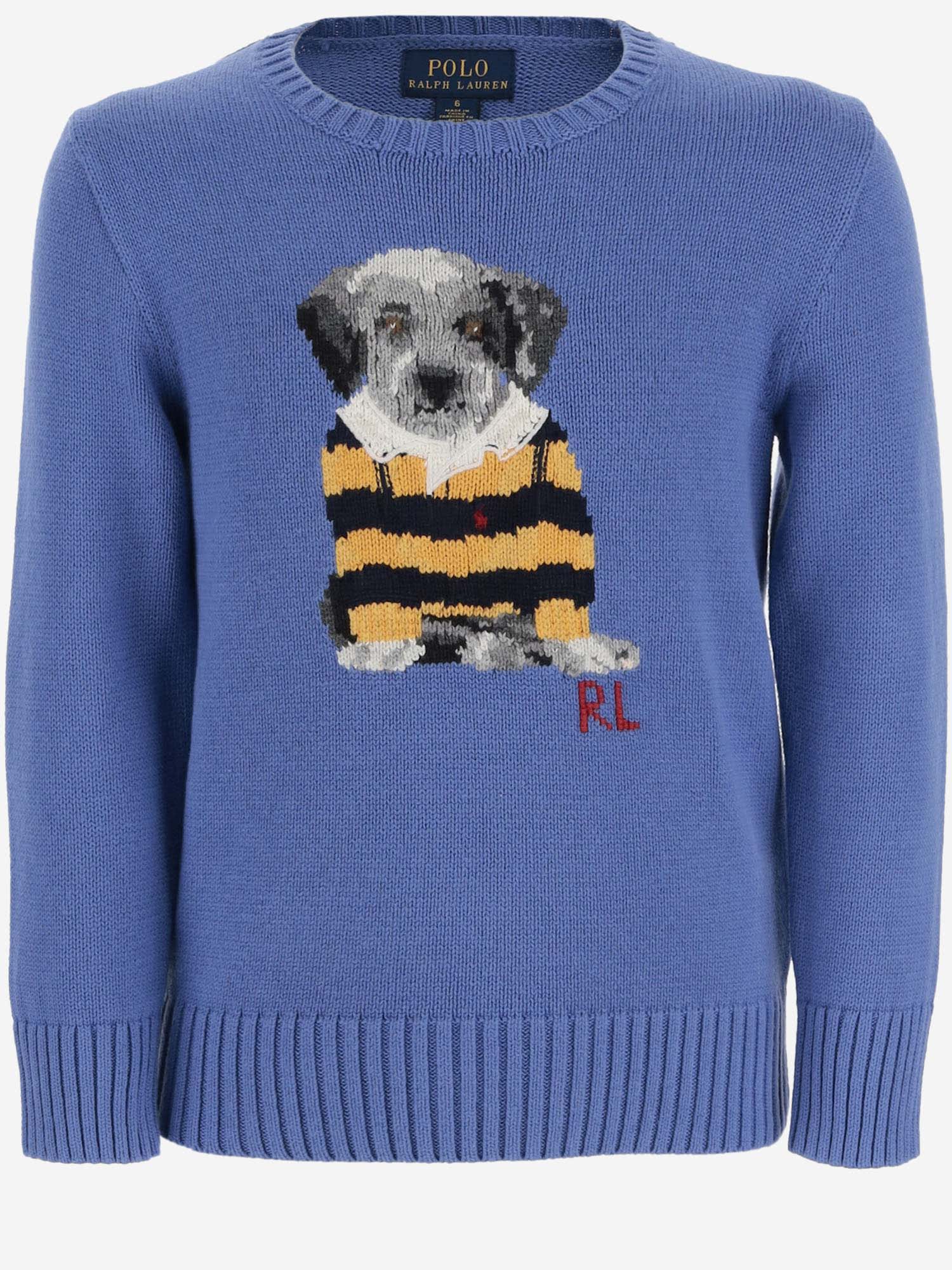 Polo Ralph Lauren Kids' Cotton Sweater With Little Dog In Blue