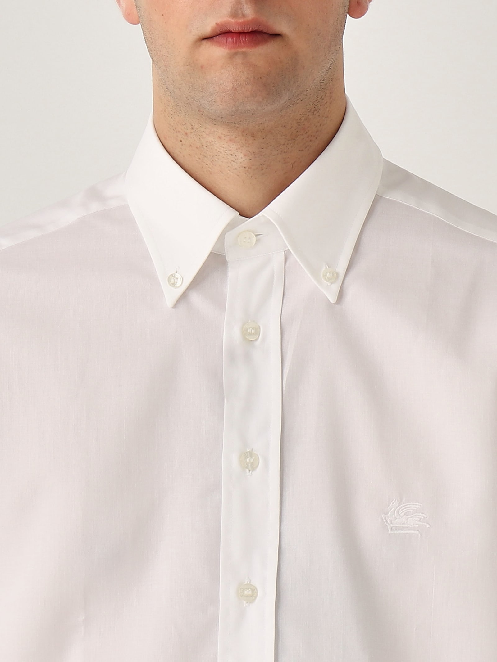 Etro Camicia Collo Francese Stretch Shirt In White