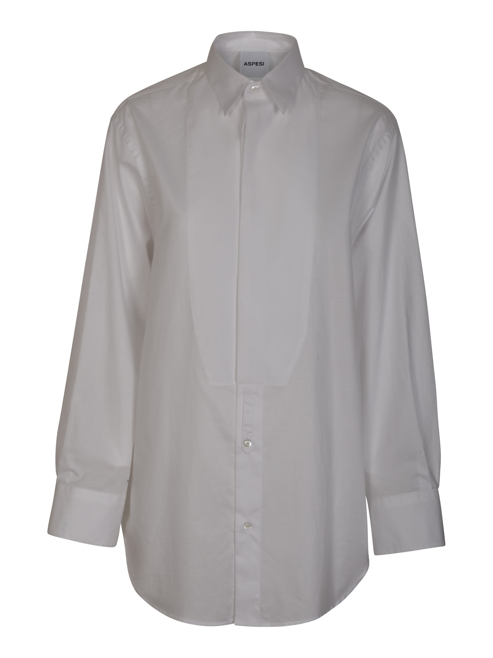 Aspesi Round Hem Oversized Plain Shirt In White