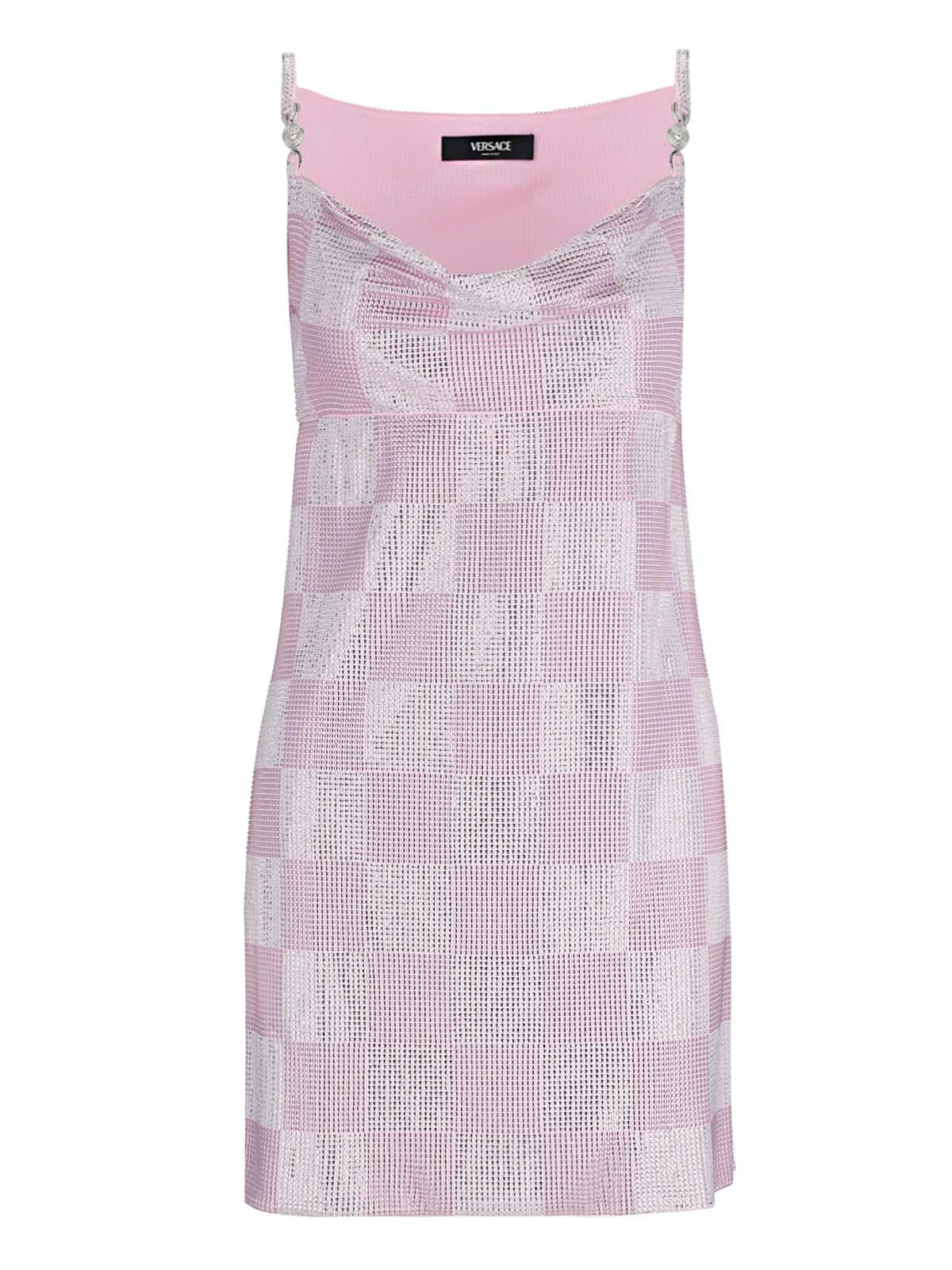 Shop Versace Check Mini Dress In Rosa