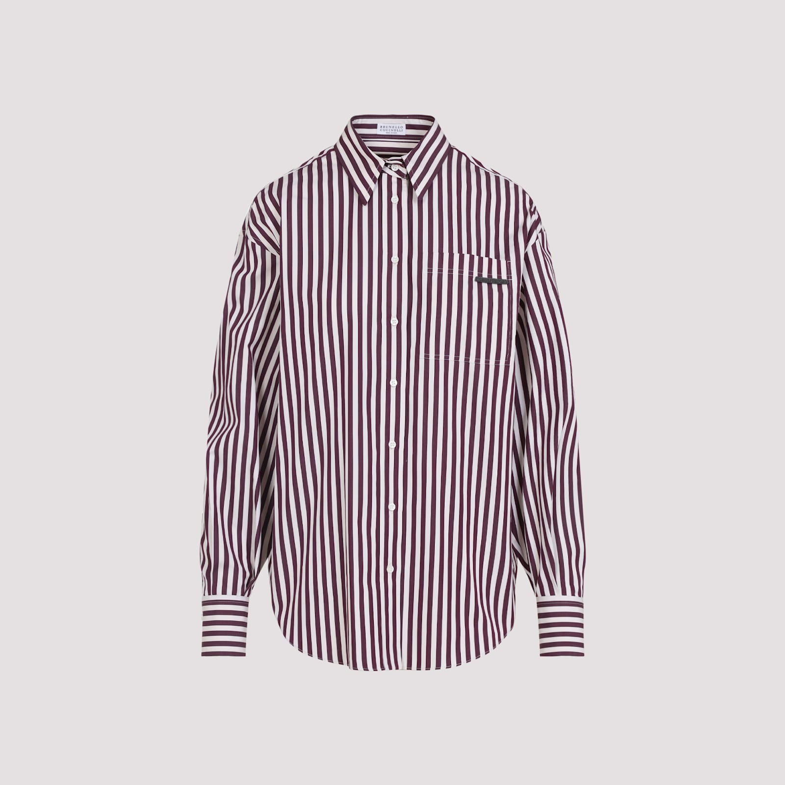 Brunello Cucinelli Logo Striped Long-sleeved Shirt In Purple