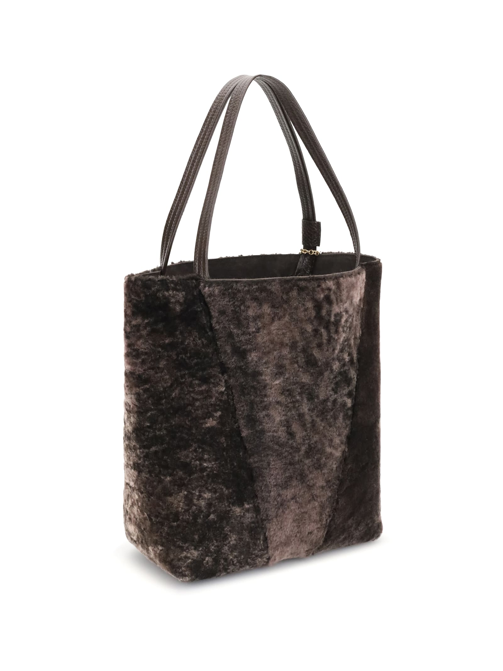 Chloé Spin Shearling Tote Bag In Brown