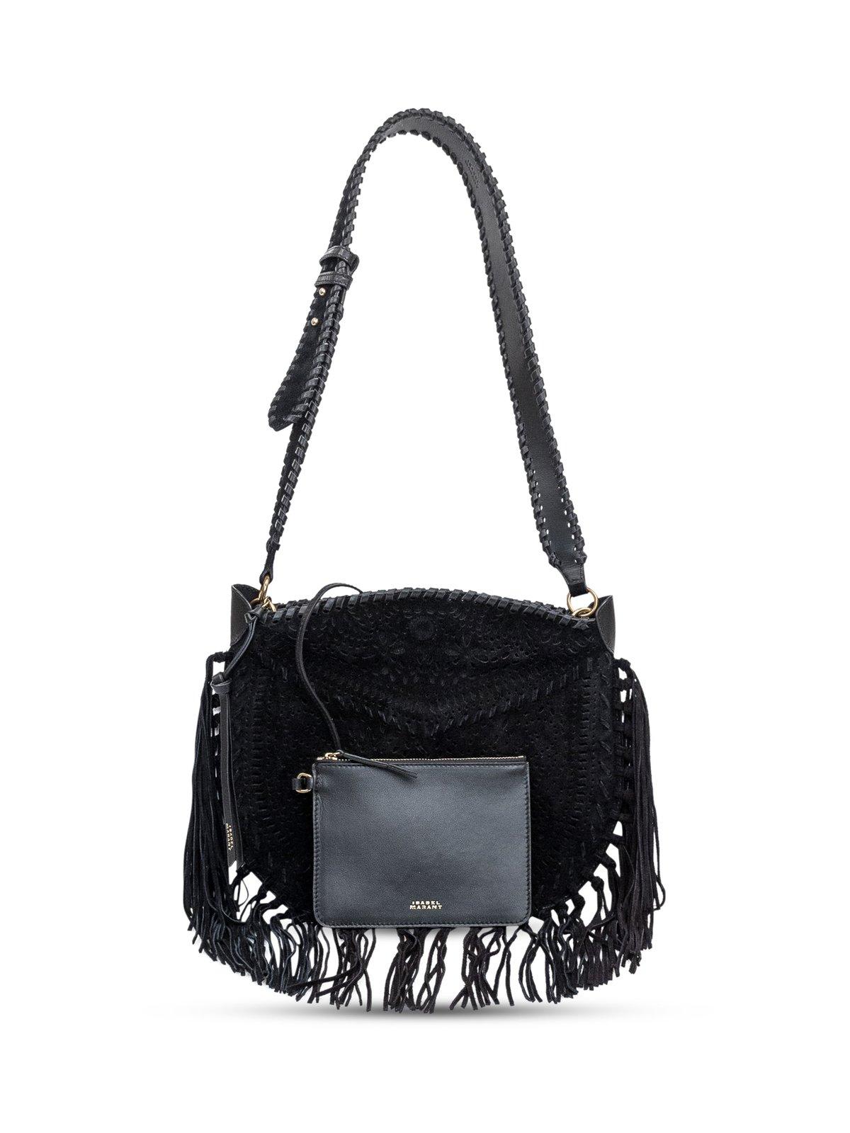 Shop Isabel Marant Oskan Fringed Shoulder Bag In Black