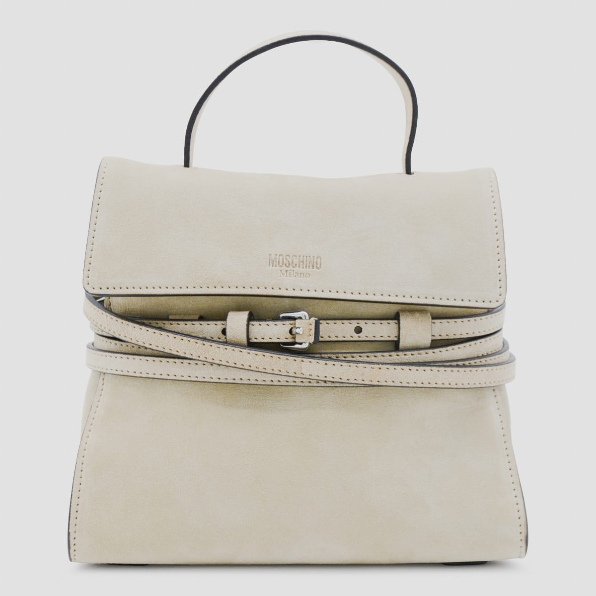 Moschino Light Beige Leather Top Handle Bag In Neutral