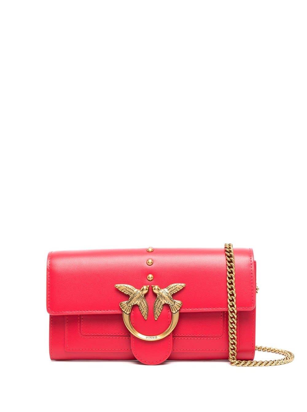 Pinko Love Crossbody Bag In Red Leather