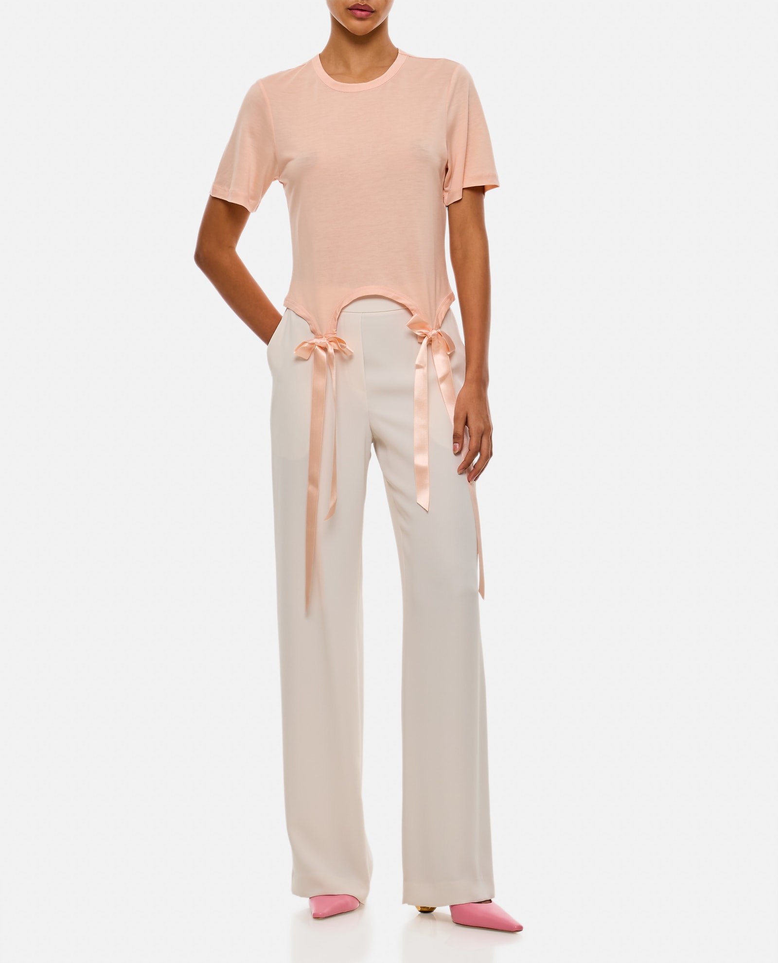 Shop Simone Rocha Easy T-shirt W/ Bow Tails In Pink