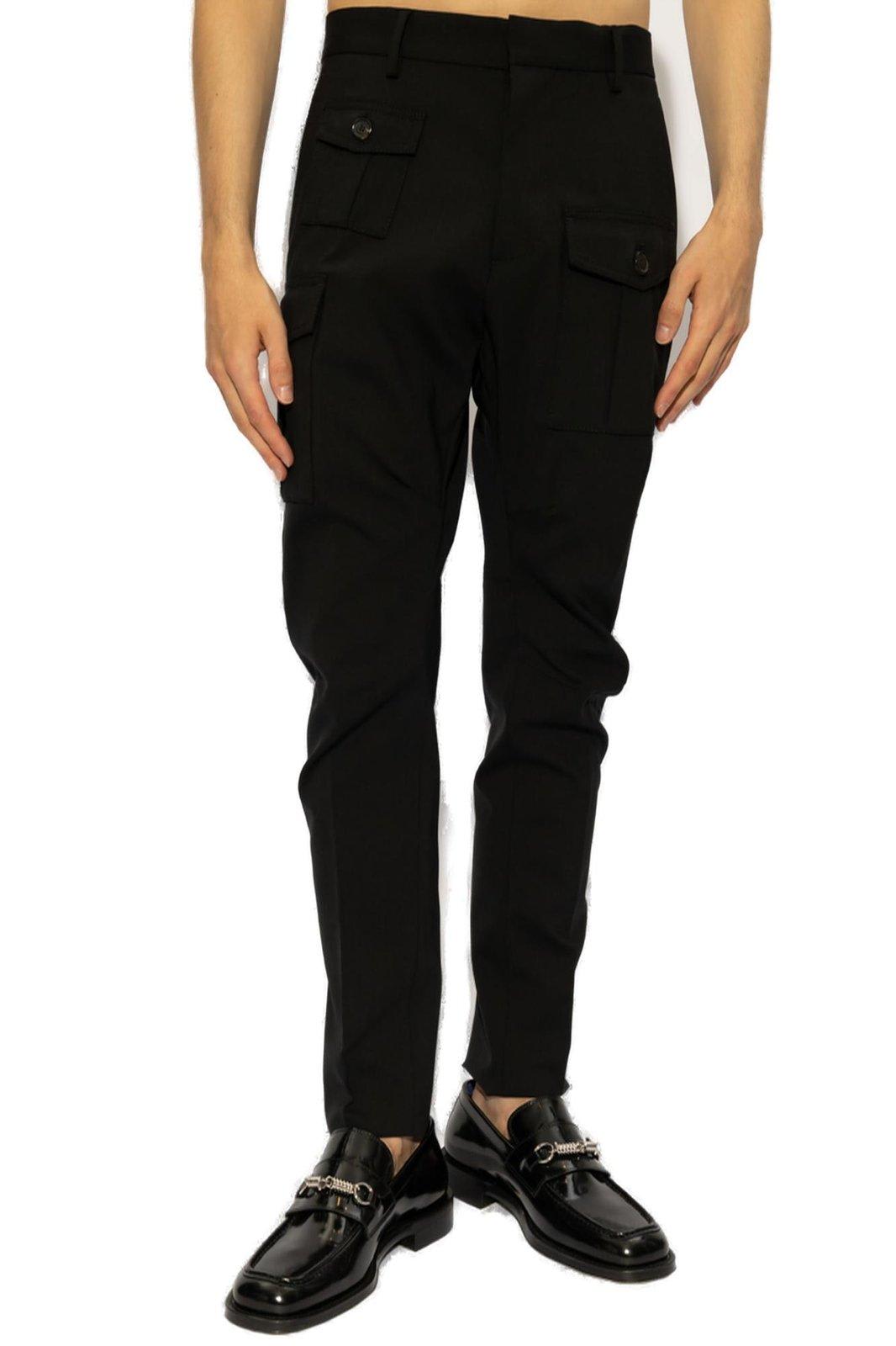 Dsquared2 Mid-rise Tapered Cargo Trousers In Black