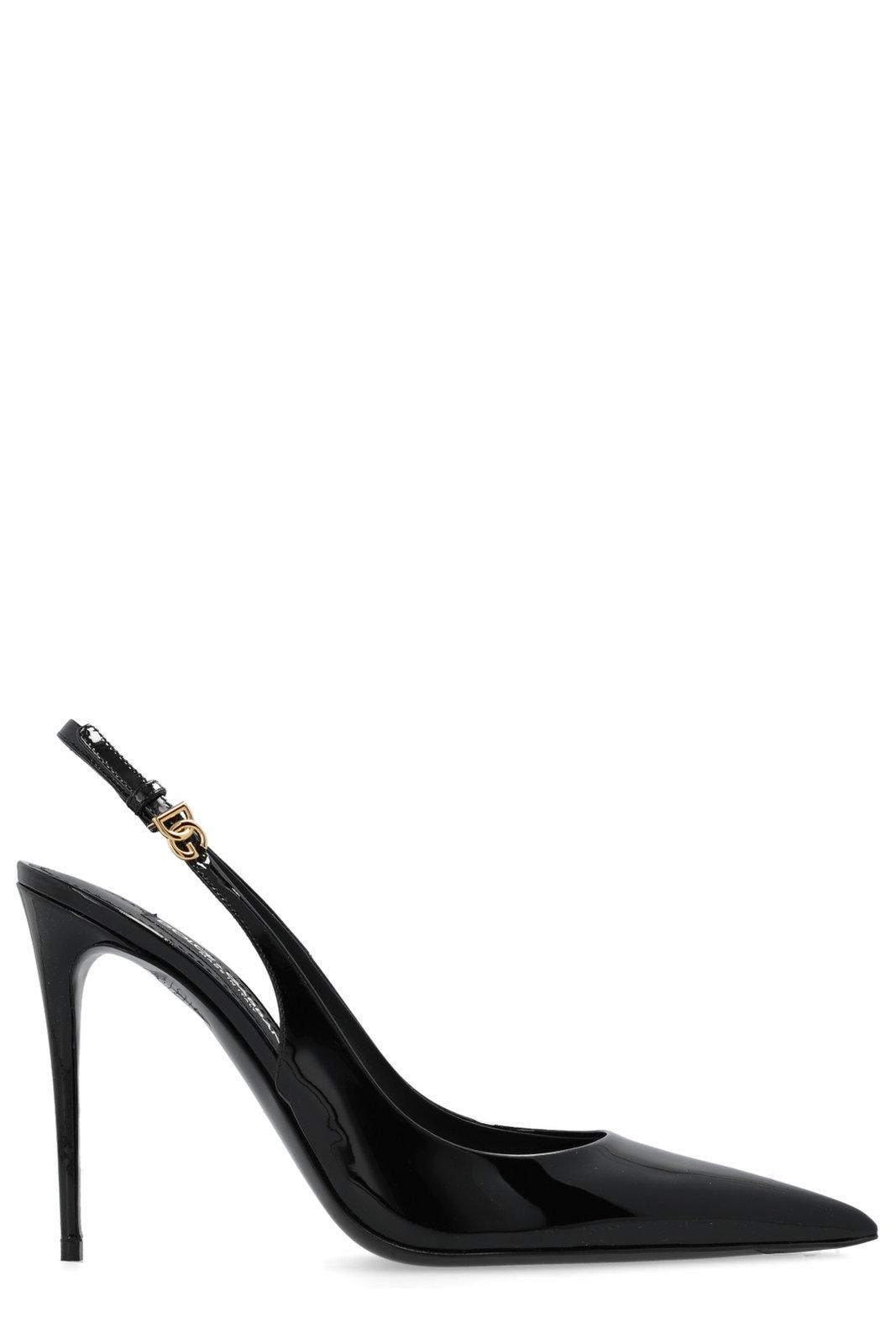 Dolce & Gabbana Dg Logo Plaque Pointed Toe Slingbacks In Nero