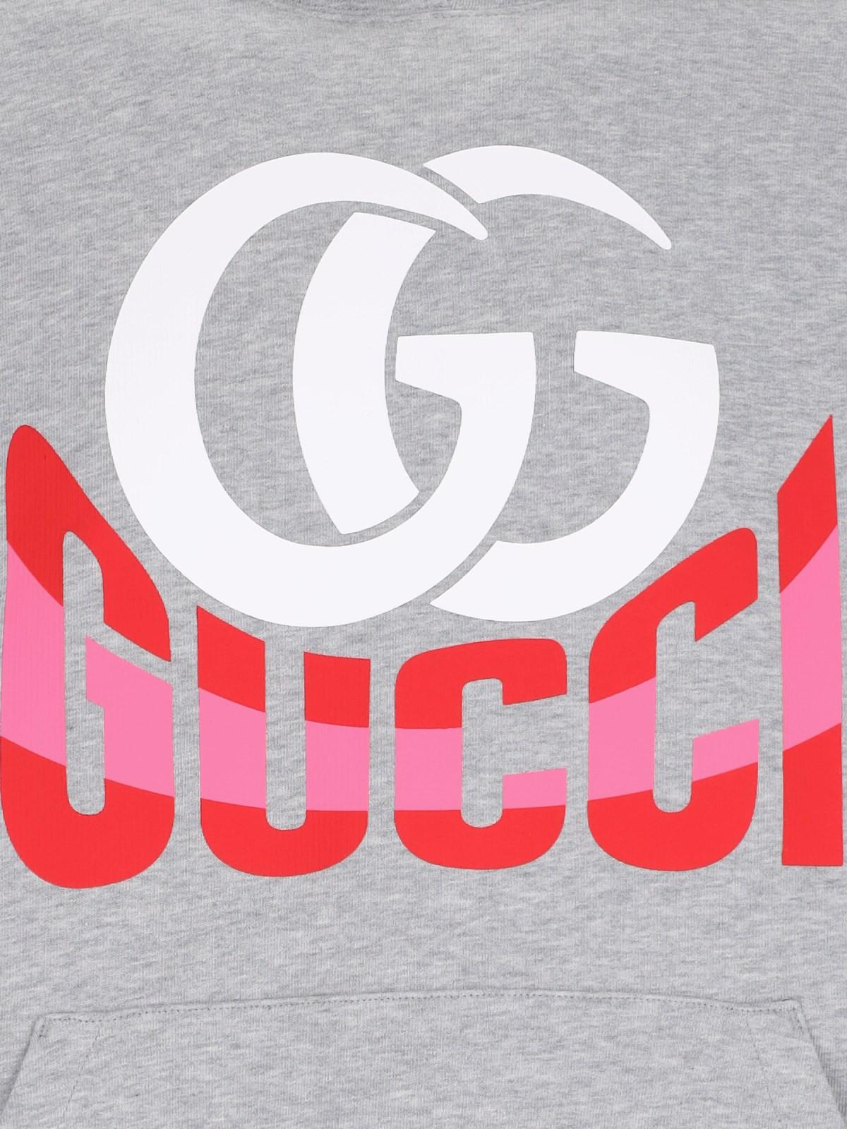 Shop Gucci Logo Hoodie In Grey/melange/mc