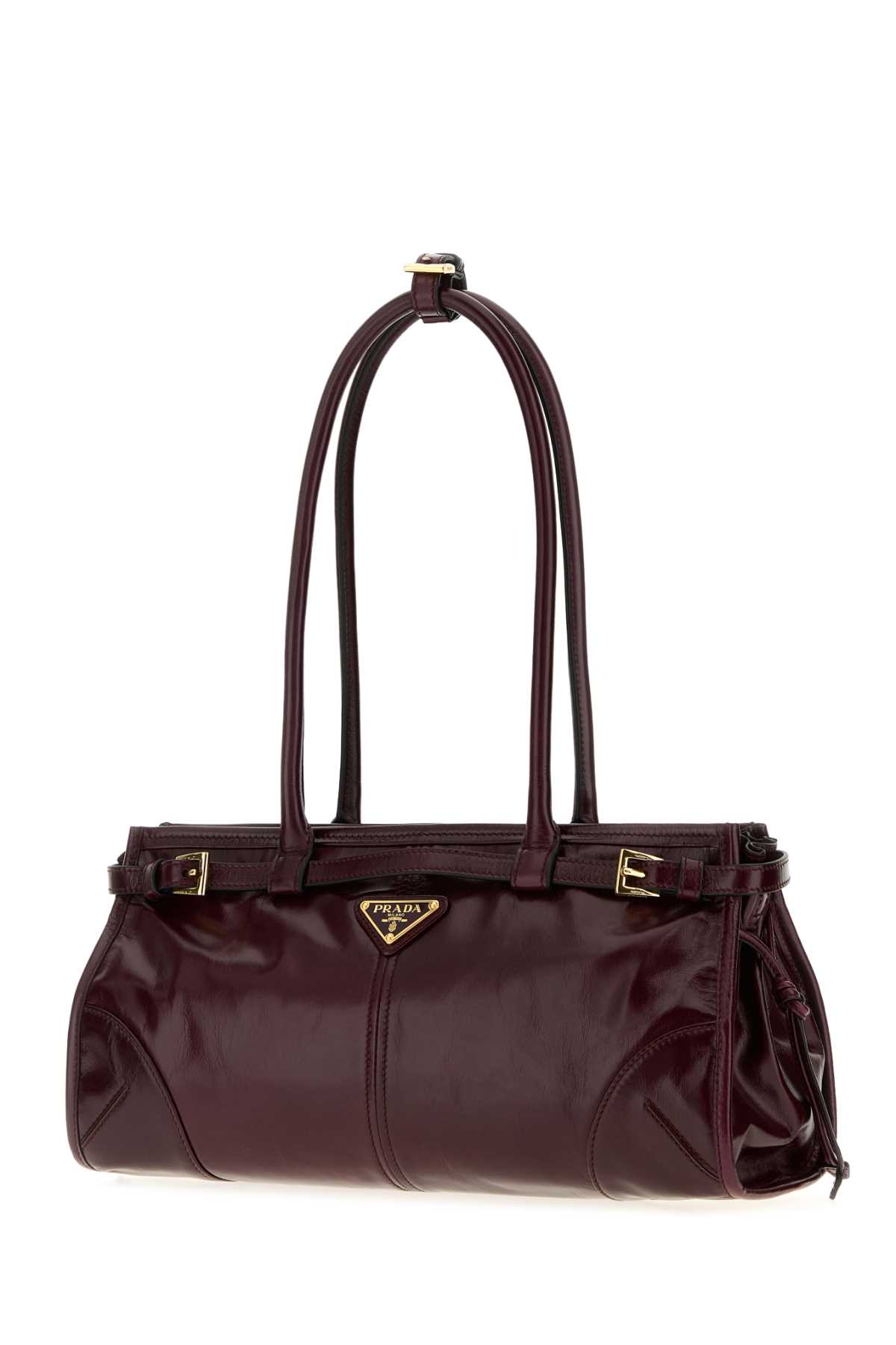 Prada Bordeaux Calf Leather Handbag With Adjustable Shoulder Strap In Purple