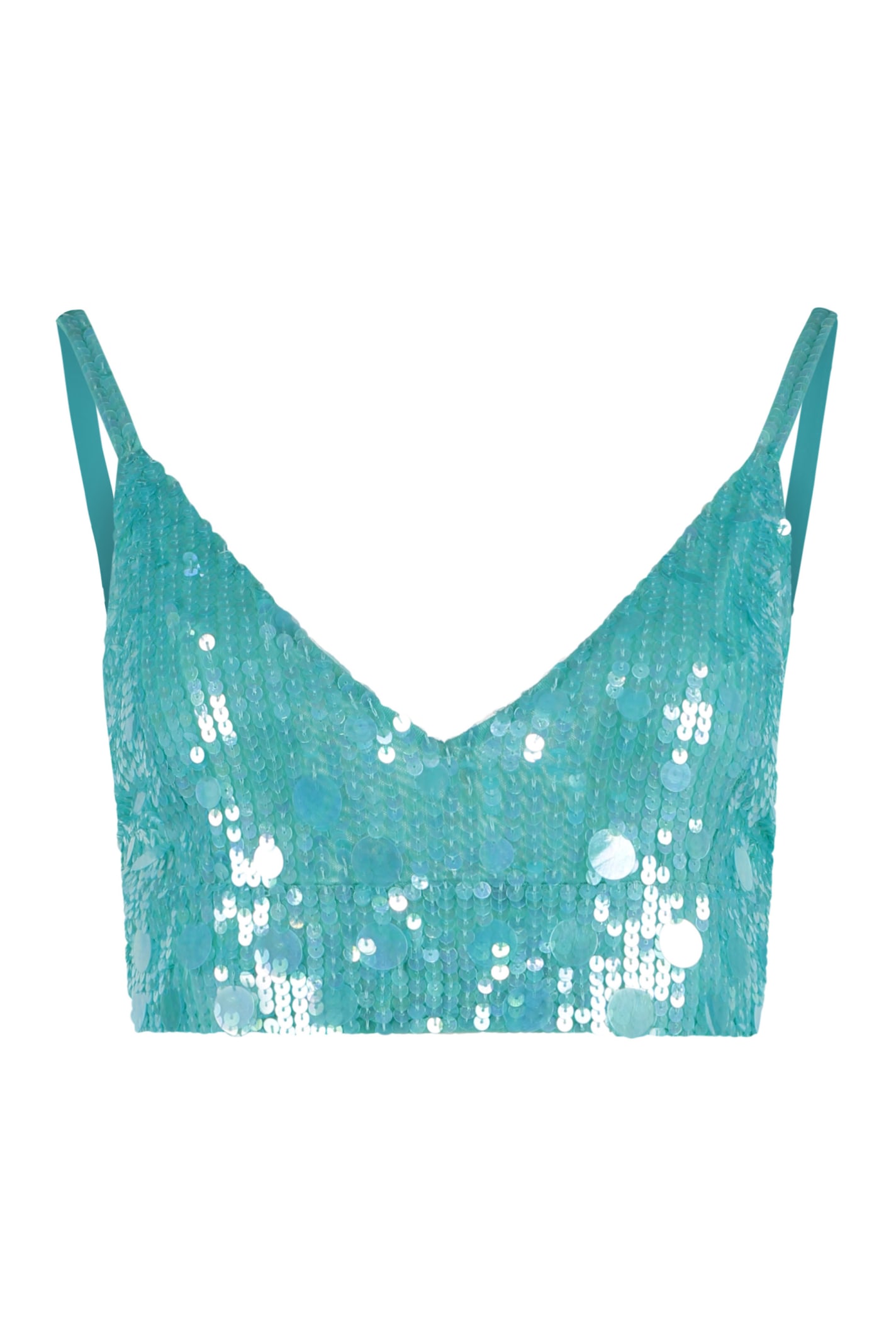 Shop P.a.r.o.s.h Sequin Top In Turquoise