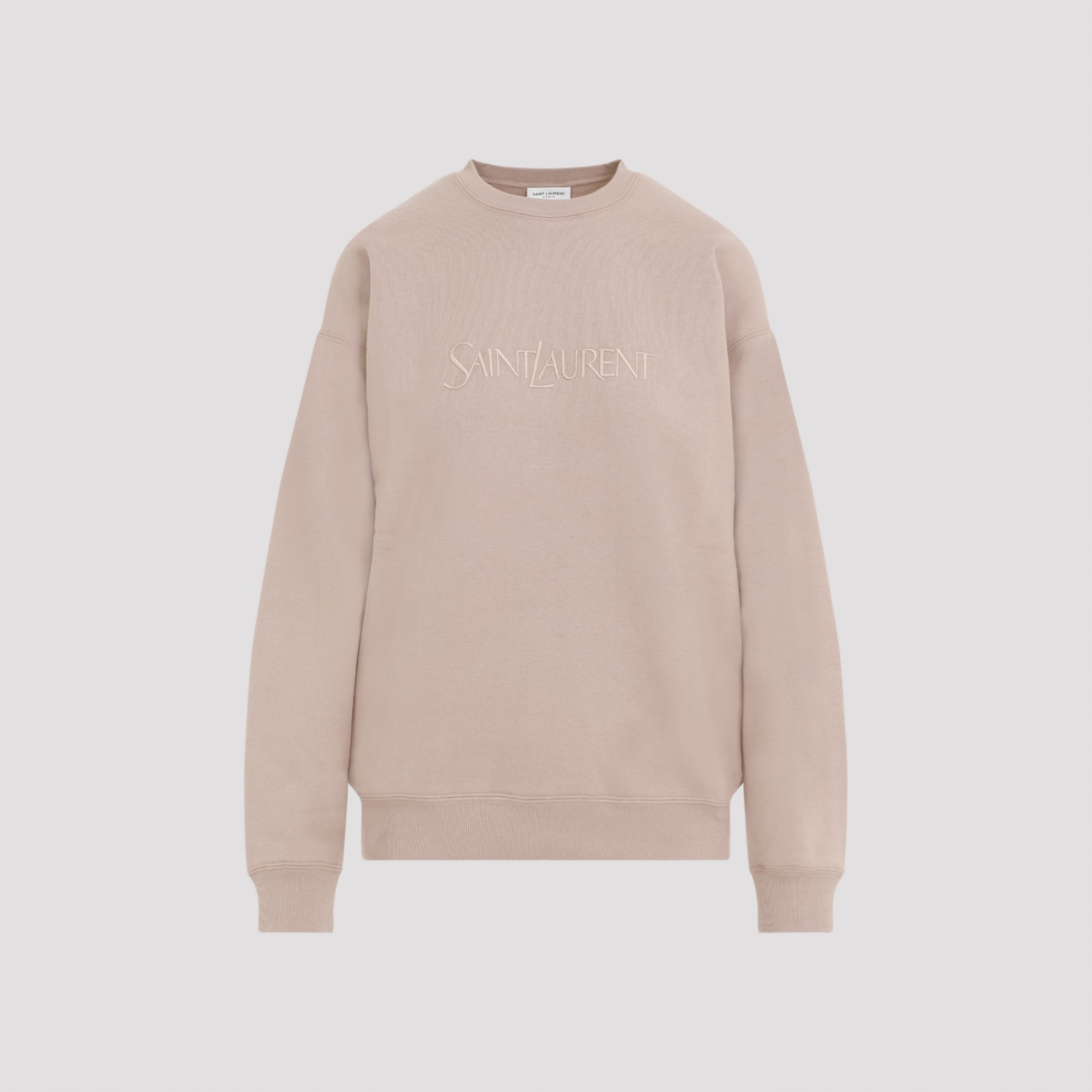 Saint Laurent Cotton Logo Sweatshirt In Nude Rose