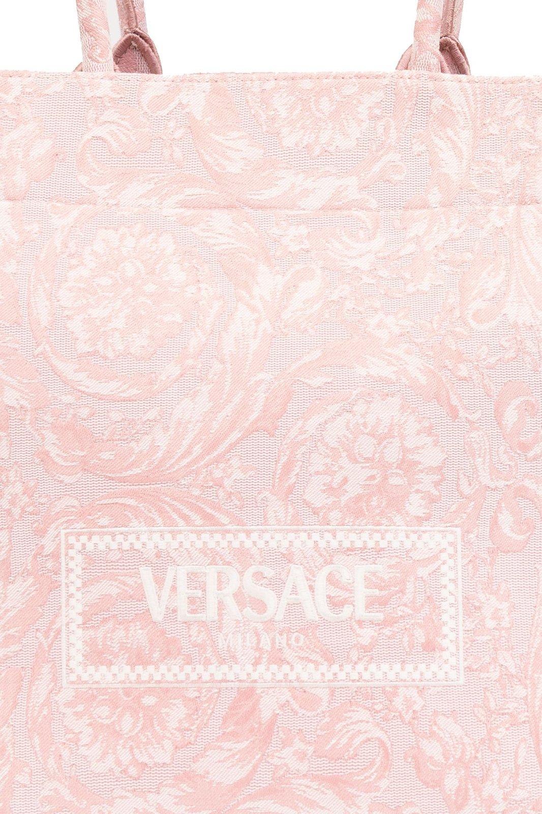 Shop Versace Athena Barocco Jacquard Large Tote Bag In Pale Pink