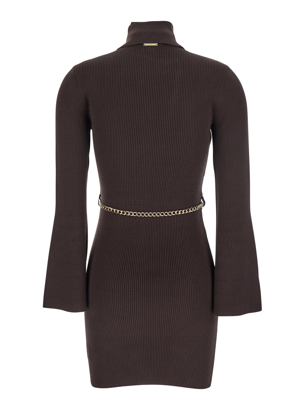 Michael Michael Kors Ribbed Chain-belt Mini Dress In Brown