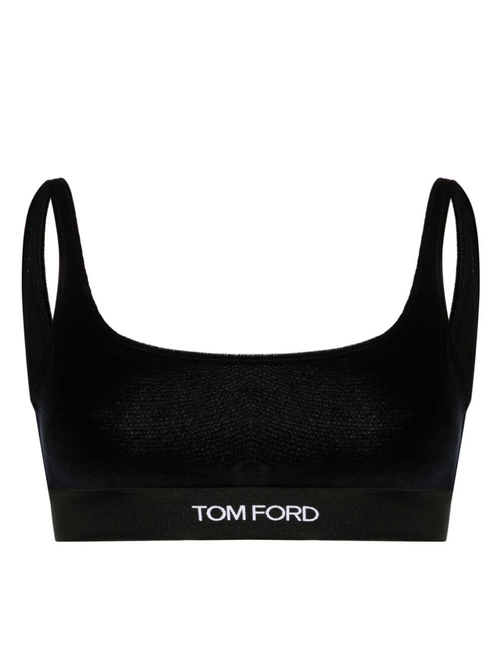 Shop Tom Ford Stretch Lustrous Velour Signature Bralette In Midnight Blue