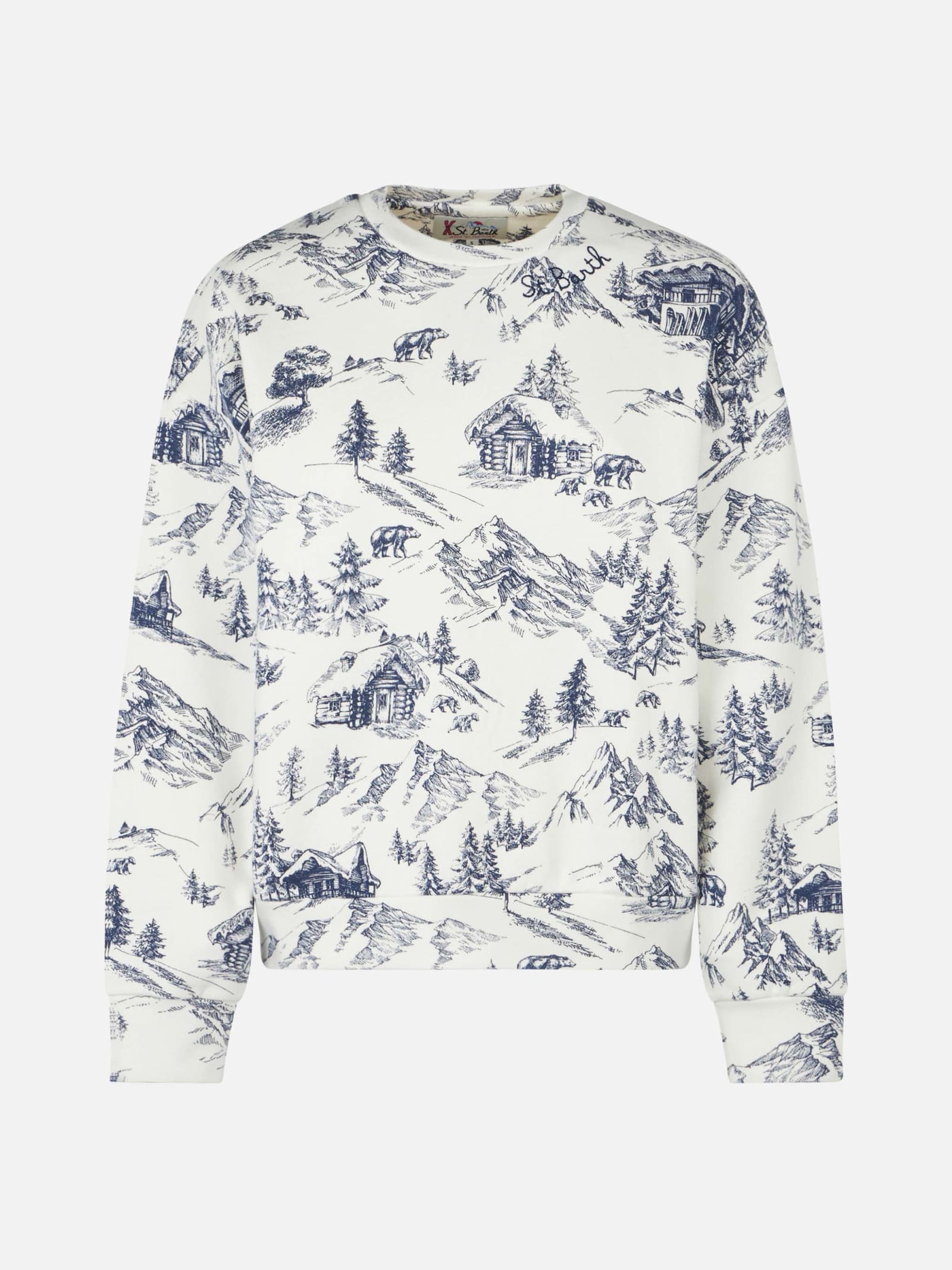 Shop Mc2 Saint Barth Woman Fleece Sweatshirt With Toile De Jouy Print In White