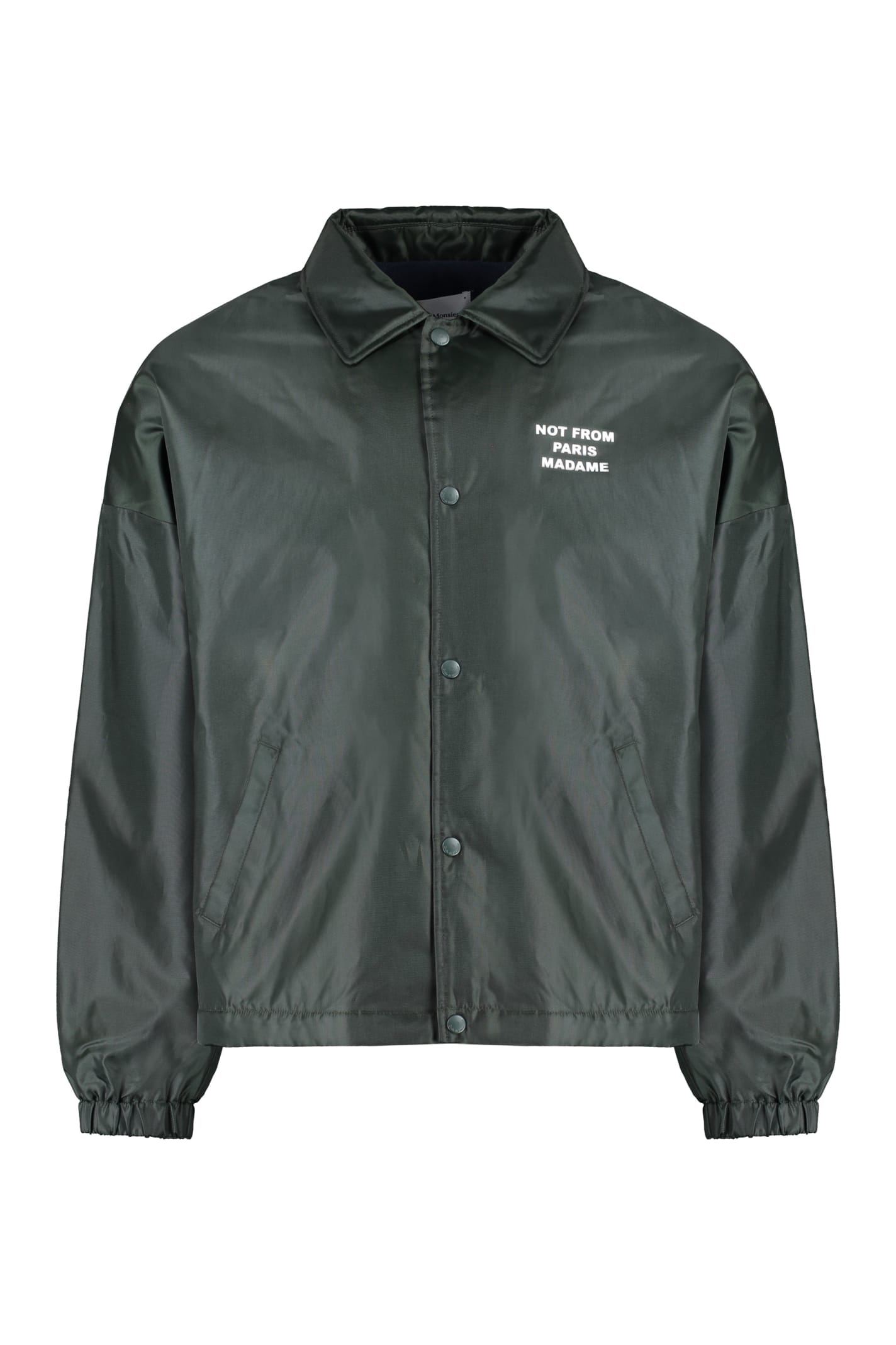 Shop Drôle De Monsieur Slogan Techno Fabric Jacket In Green