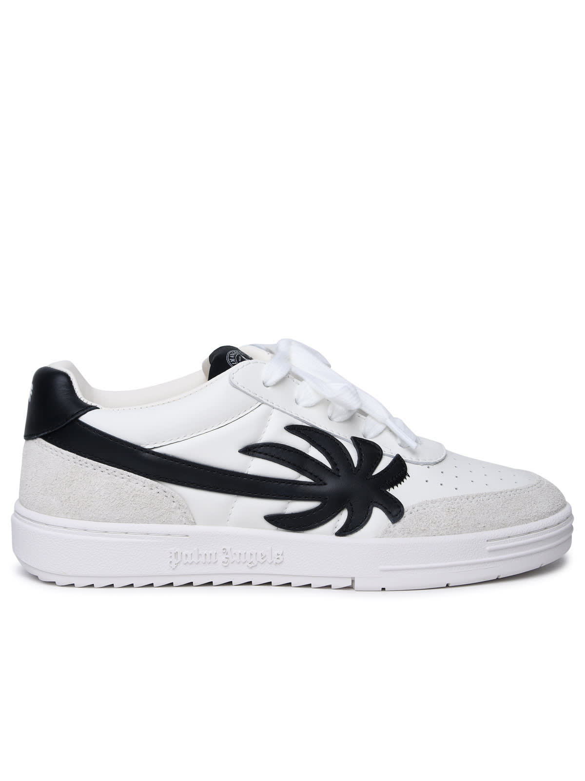 Shop Palm Angels Palm Beach University White Leather Sneakers In Black/red
